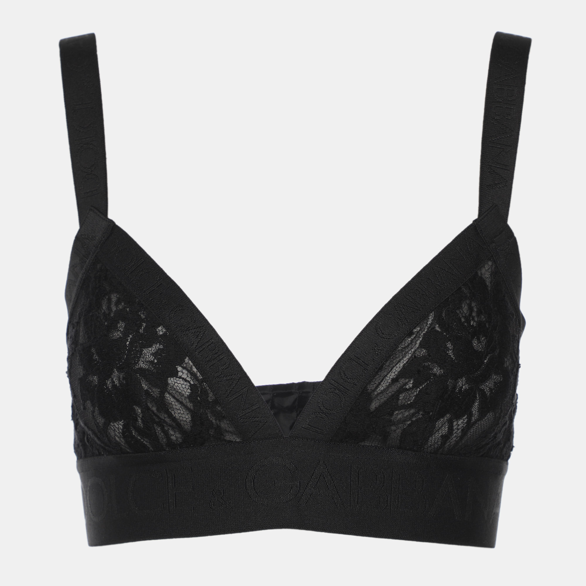 

Dolce & Gabbana Black Lace Triangle Crop Top XS