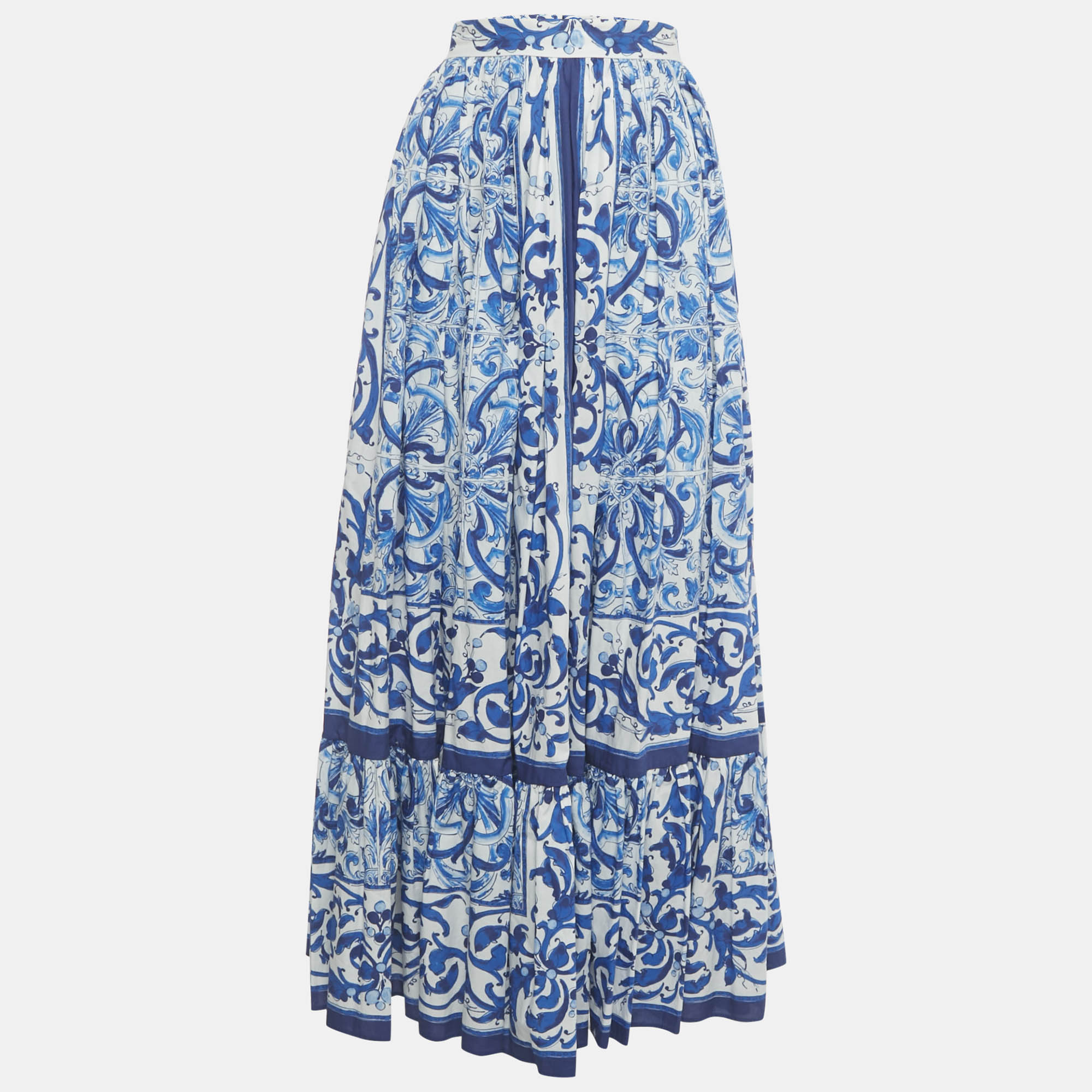 

Dolce & Gabbana Blue Majolica Print Poplin Maxi Skirt M