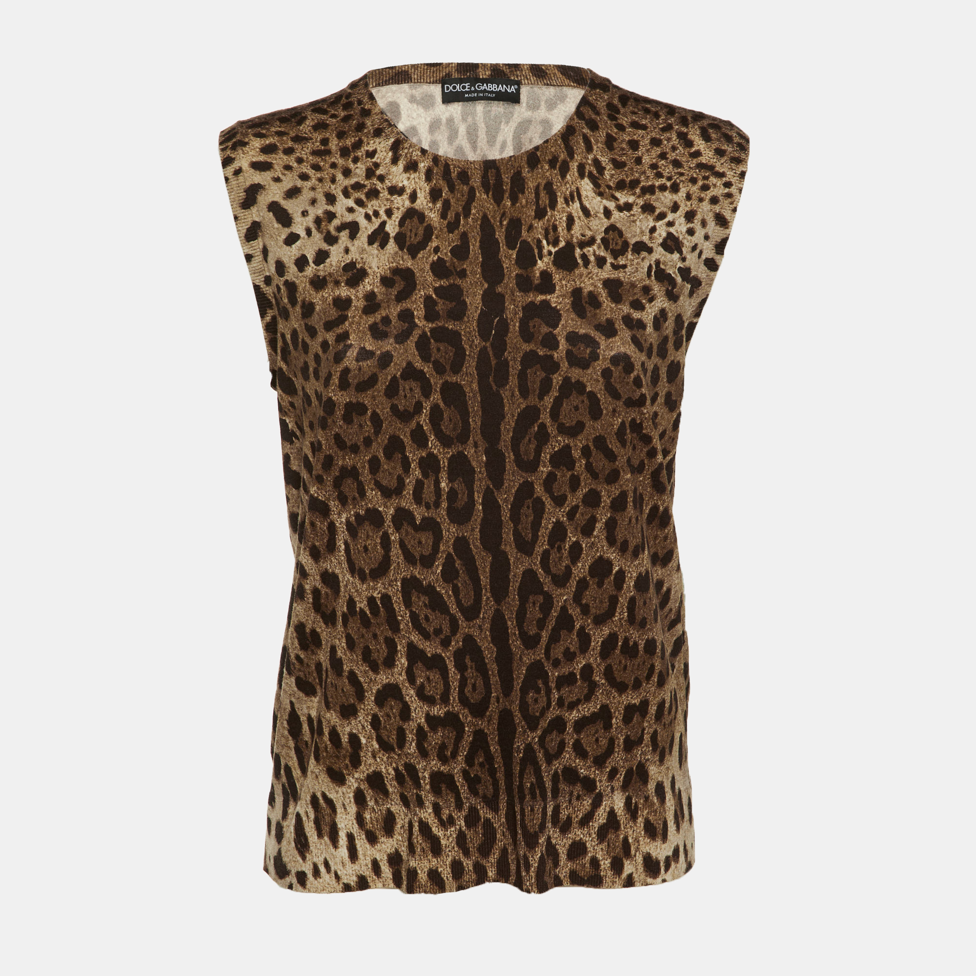 

Dolce & Gabbana Brown Leopard Print Wool Sweater XL