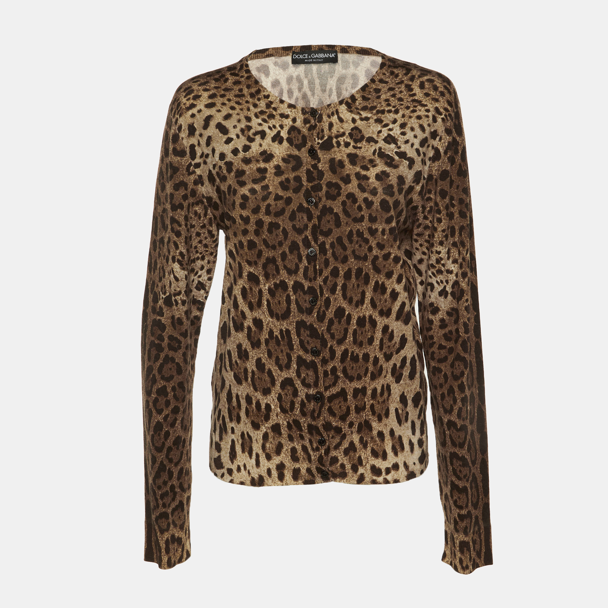 

Dolce & Gabbana Brown Leopard Print Wool Knit Cardigan XL