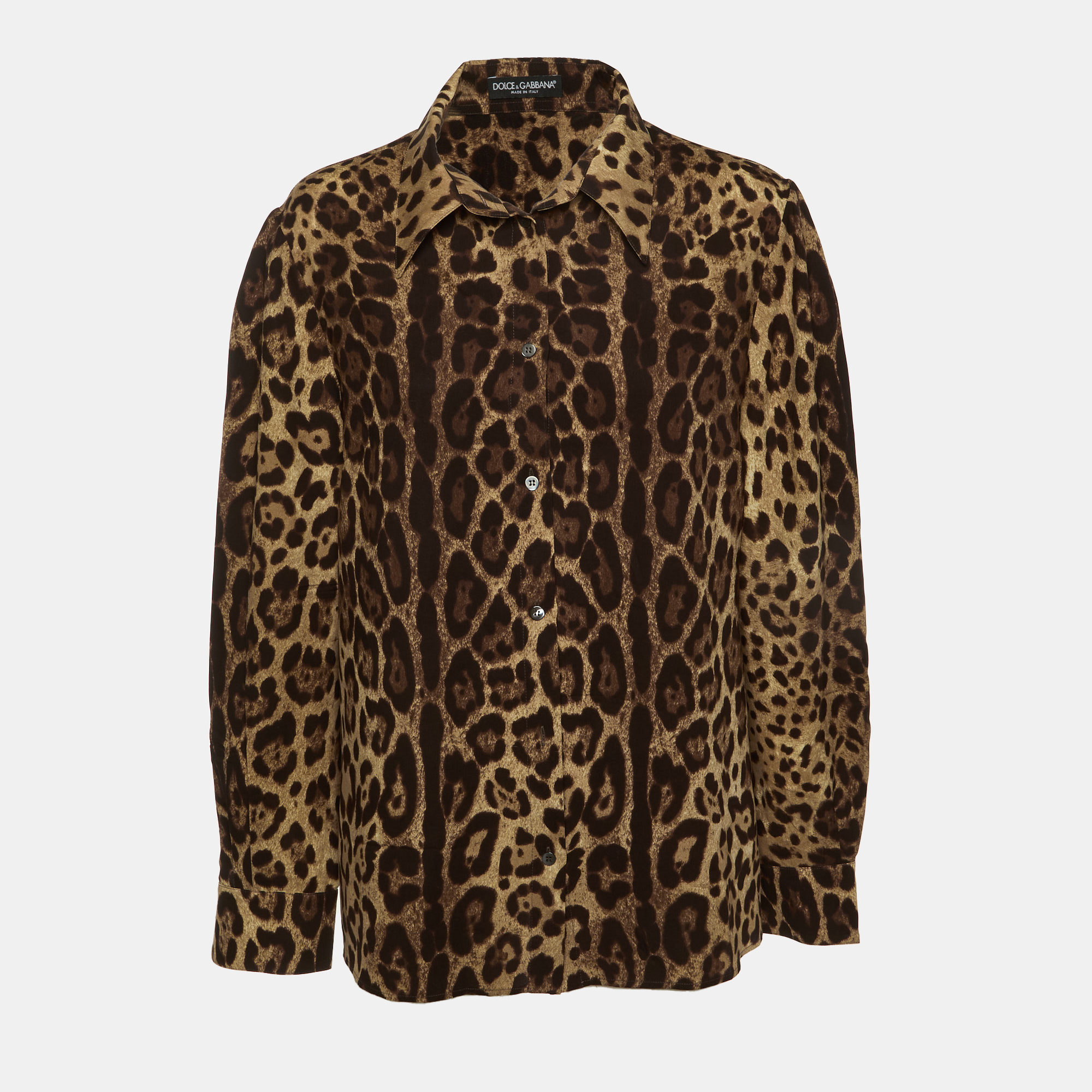 

Dolce & Gabbana Brown Animal Print Silk Shirt Blouse XL
