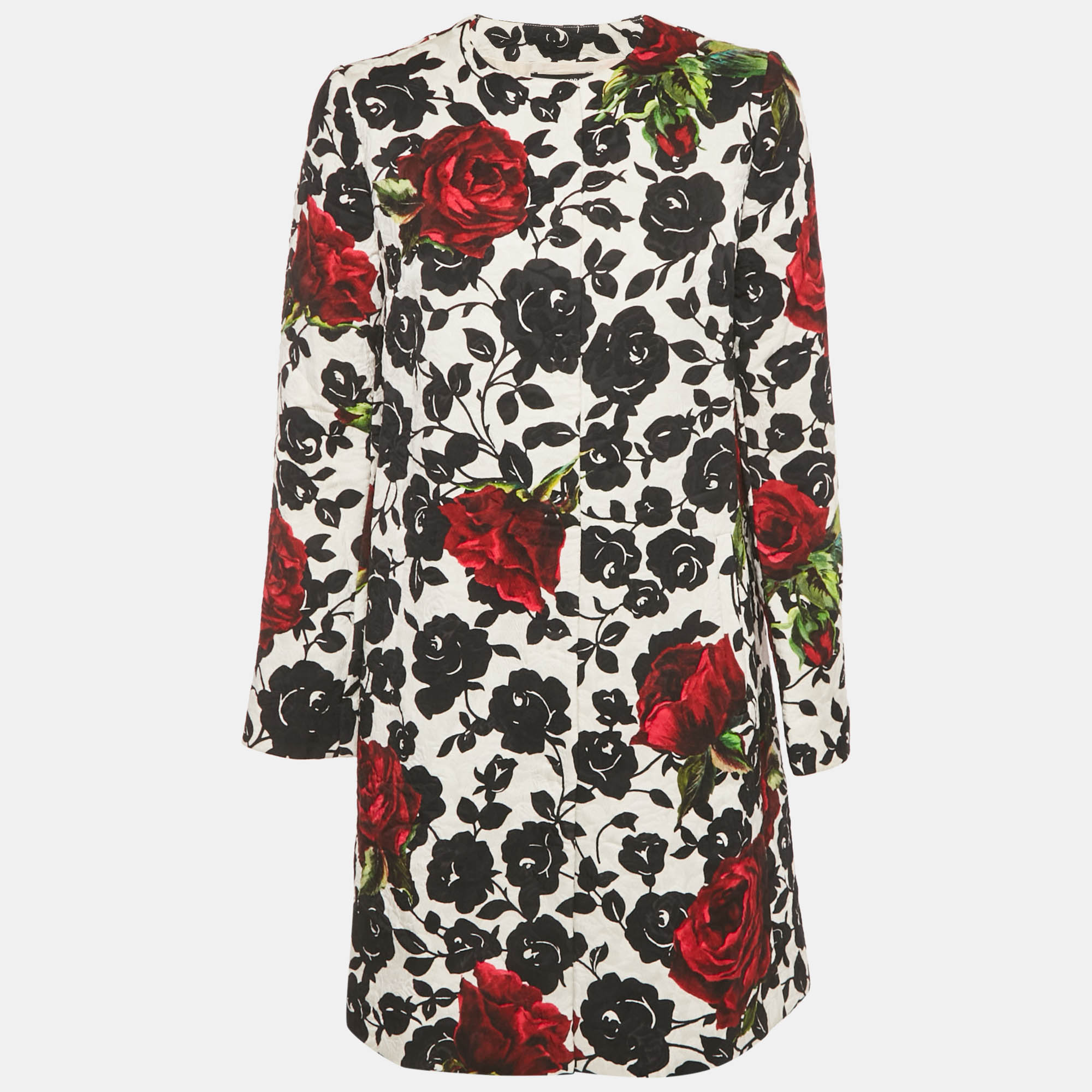 Pre-owned Dolce & Gabbana White Floral Jacquard Mid Length Coat S