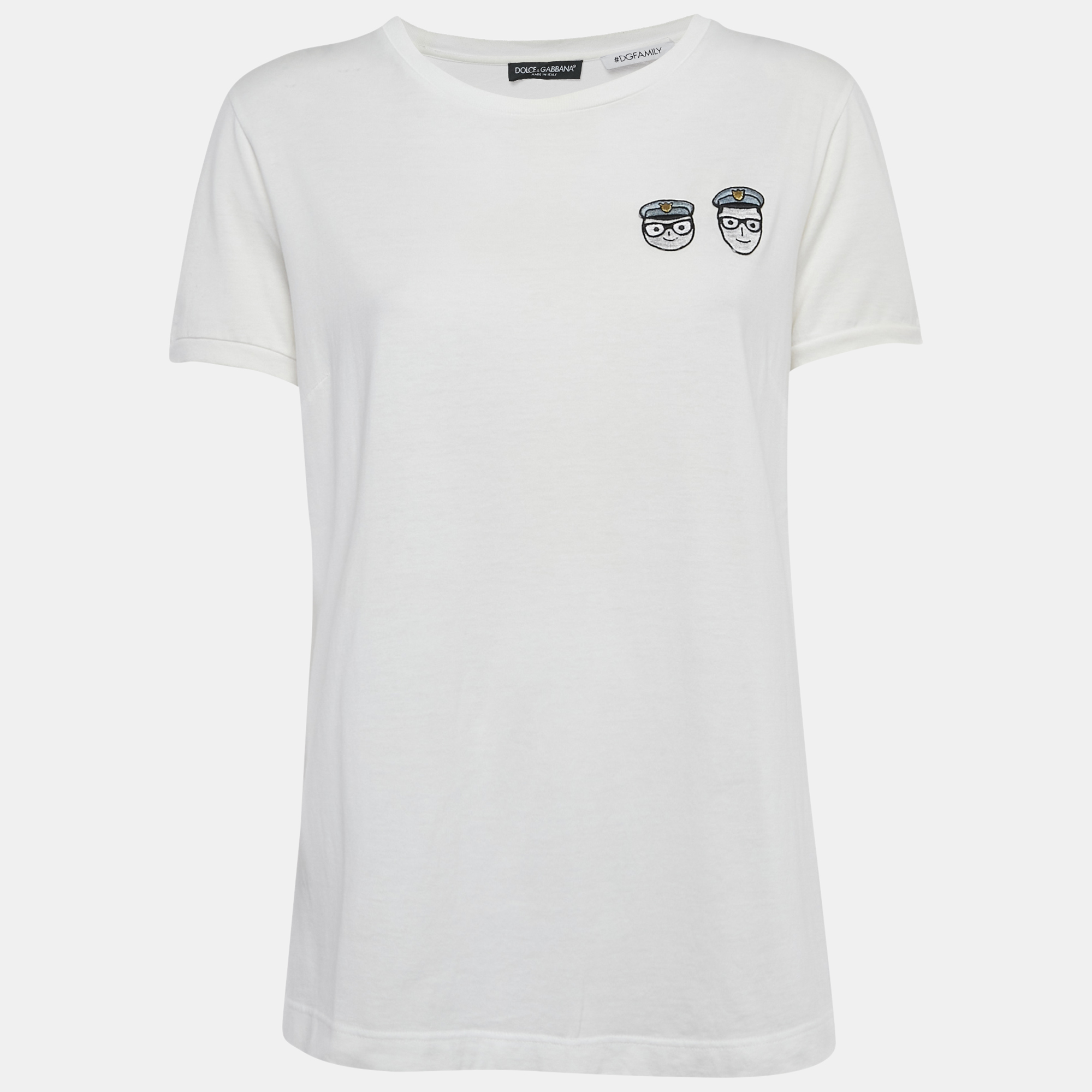 Dolce & Gabbana White Applique Cotton T-Shirt L
