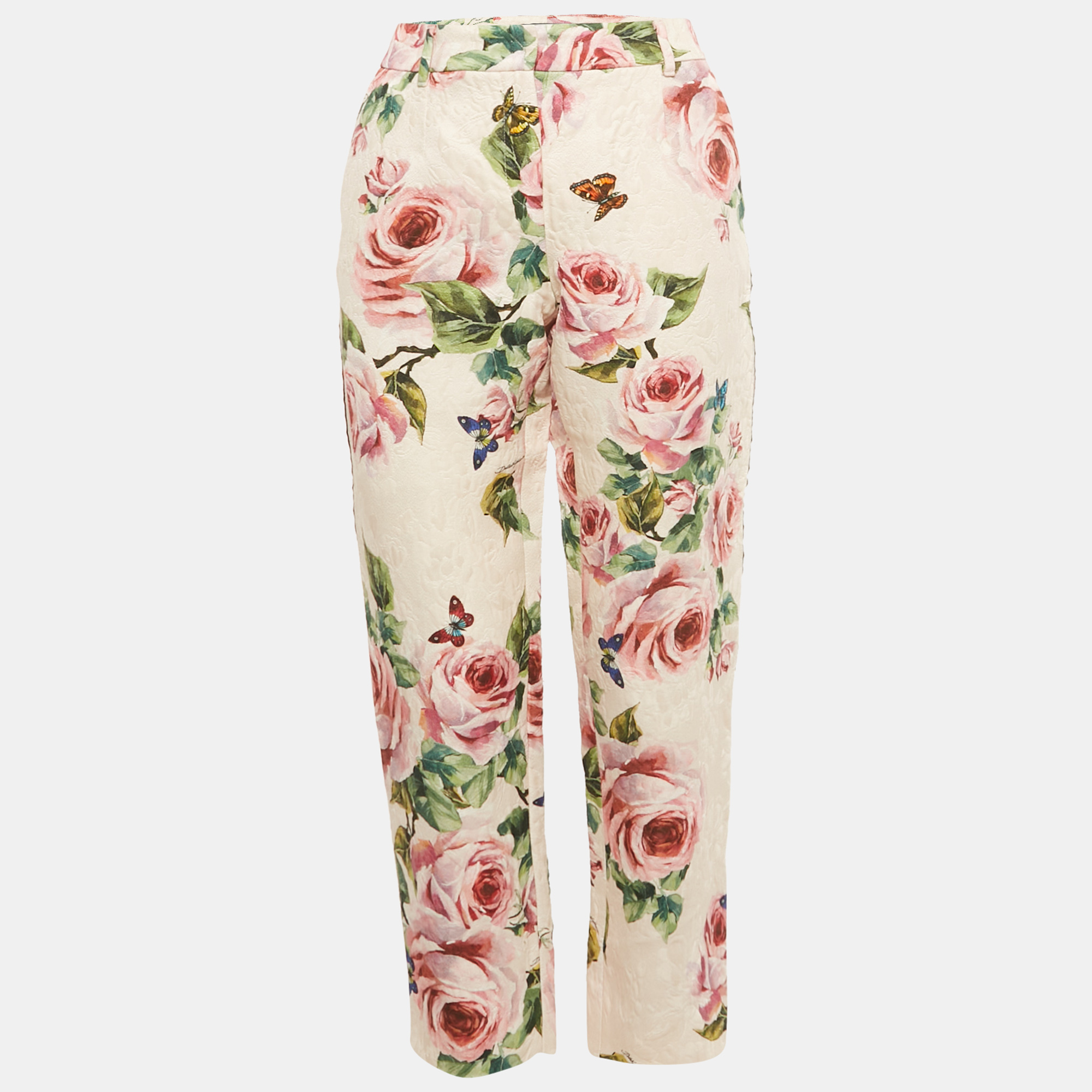 

Dolce & Gabbana Pink Rose Print Jacquard Trousers M