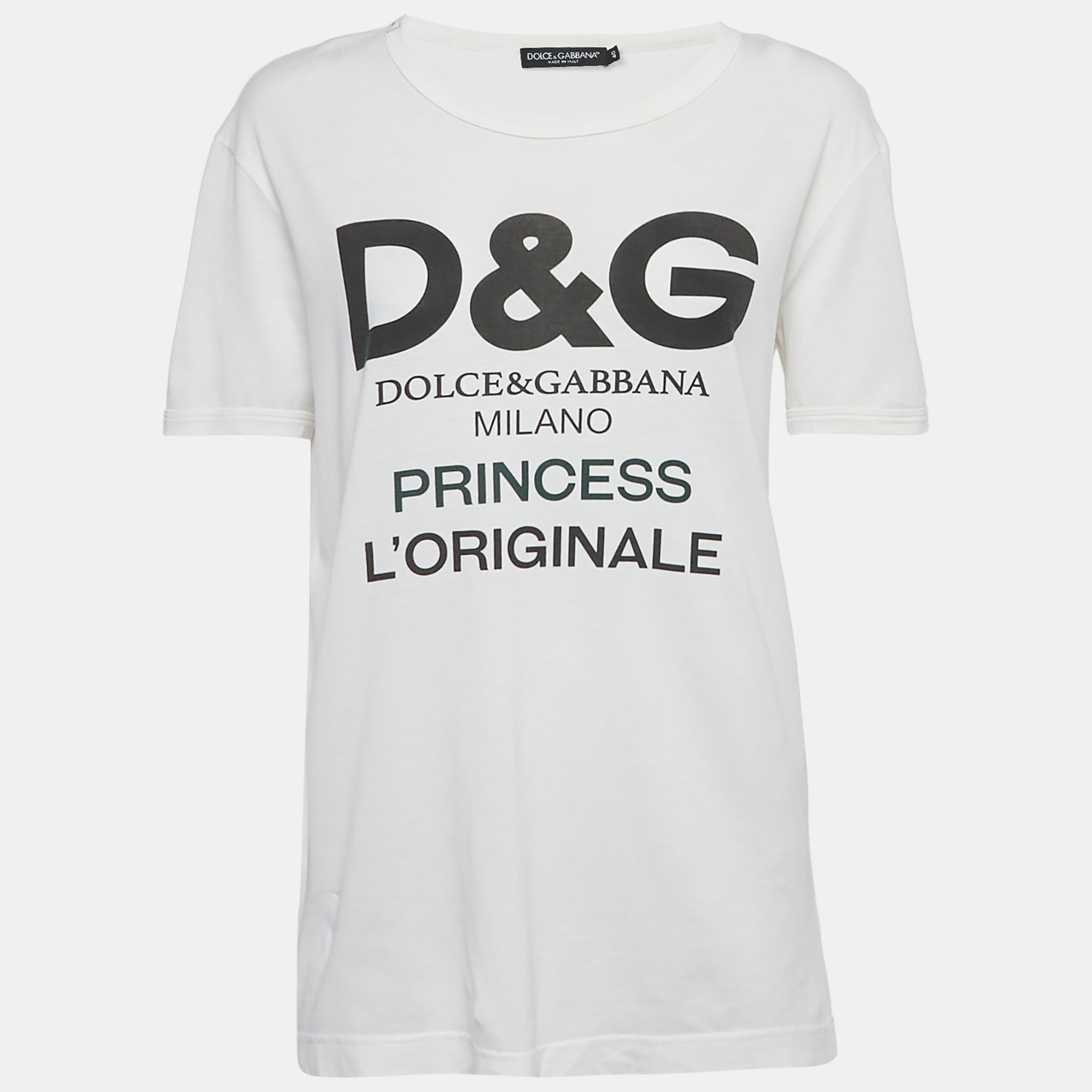 

Dolce & Gabbana White Logo Print Cotton Crew Neck T-Shirt S