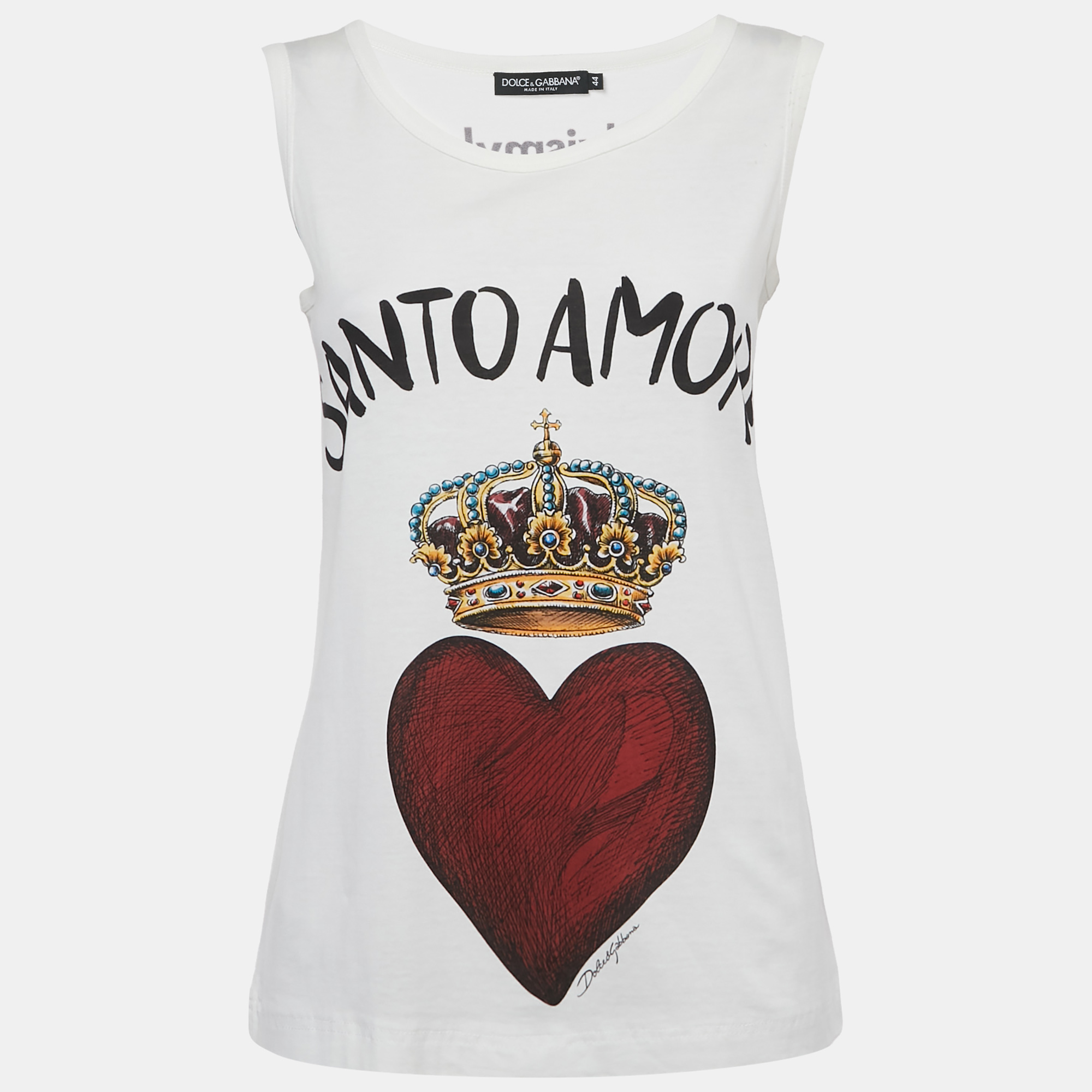 

Dolce & Gabbana White Printed Cotton Knit Tank Top M
