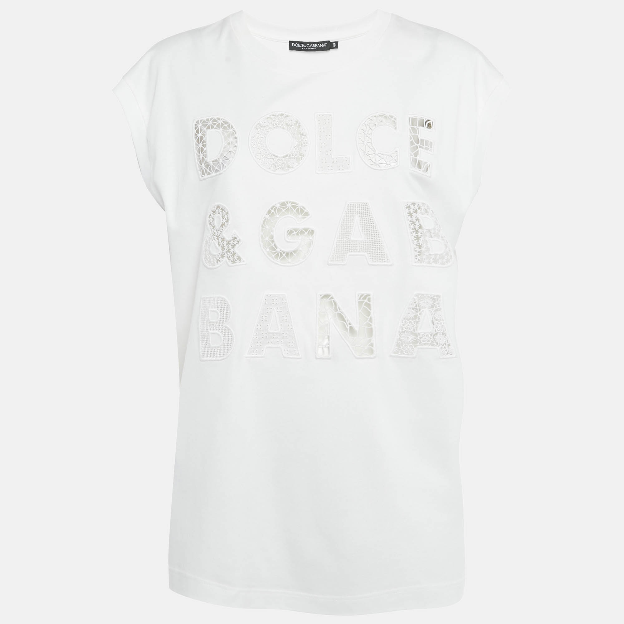 

Dolce & Gabbana White Cotton Logo Embellished Detail Cap Sleeve T-Shirt S