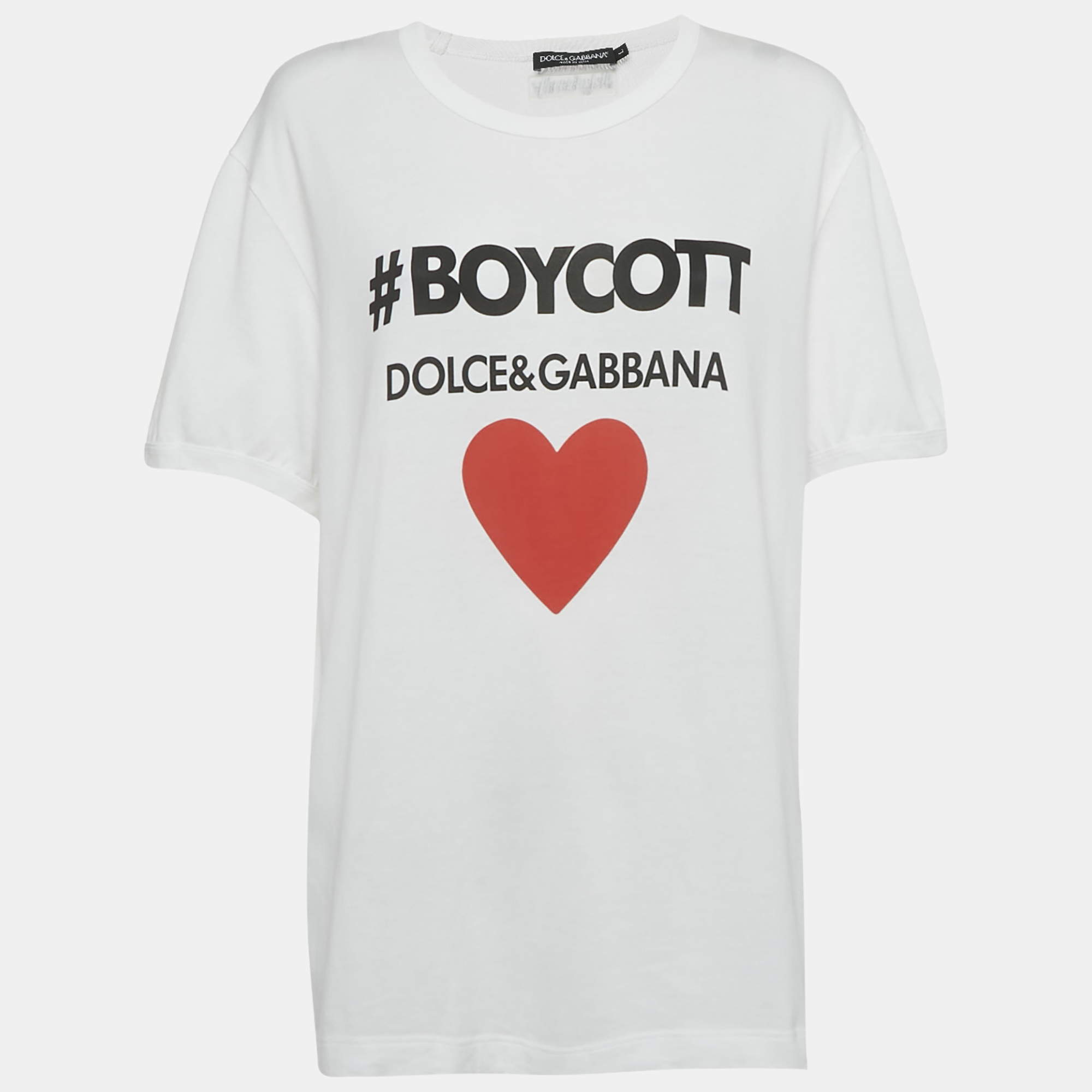 

Dolce & Gabbana White Logo Boycott Cotton T-Shirt L