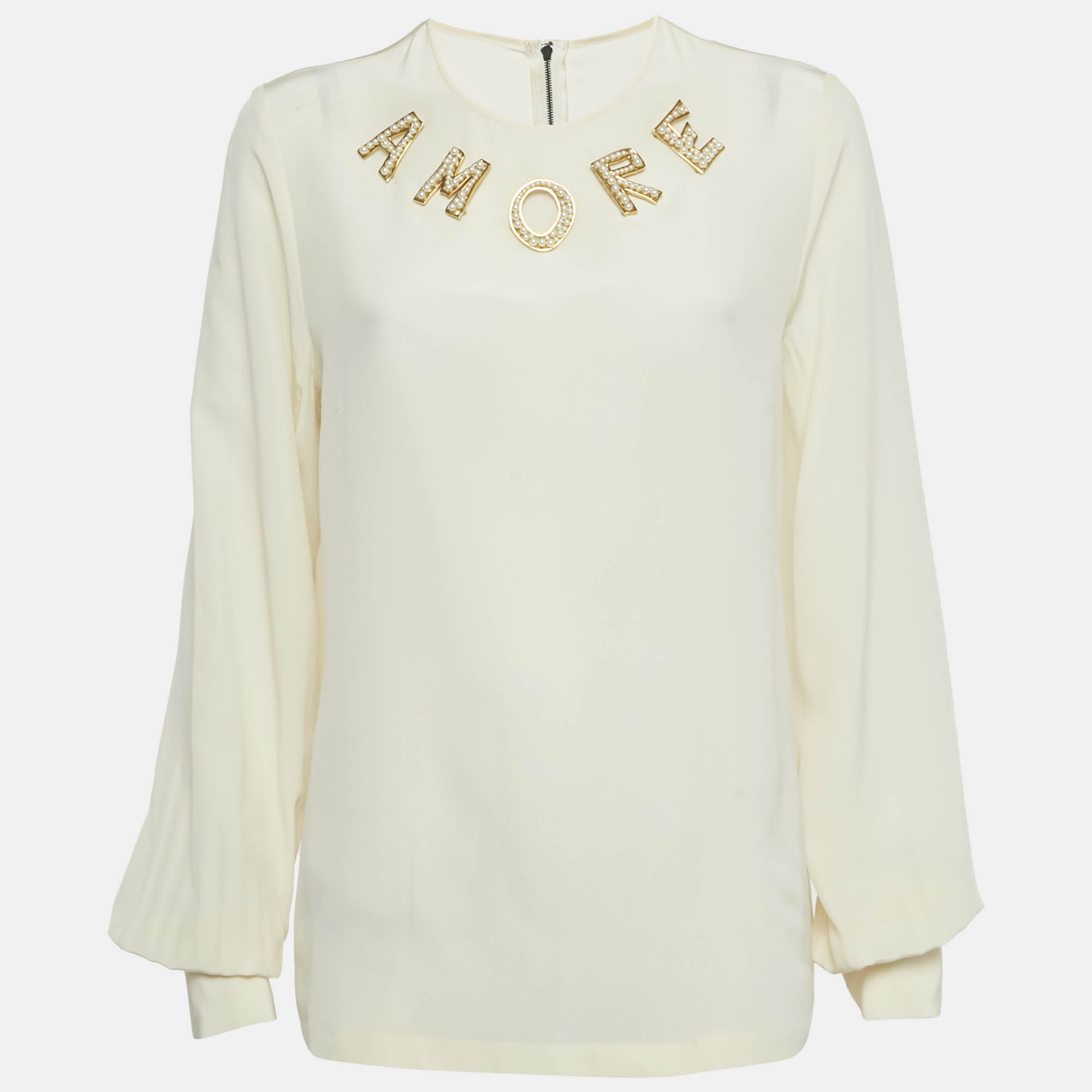 Dolce & Gabbana Cream Amore Silk Blouse M