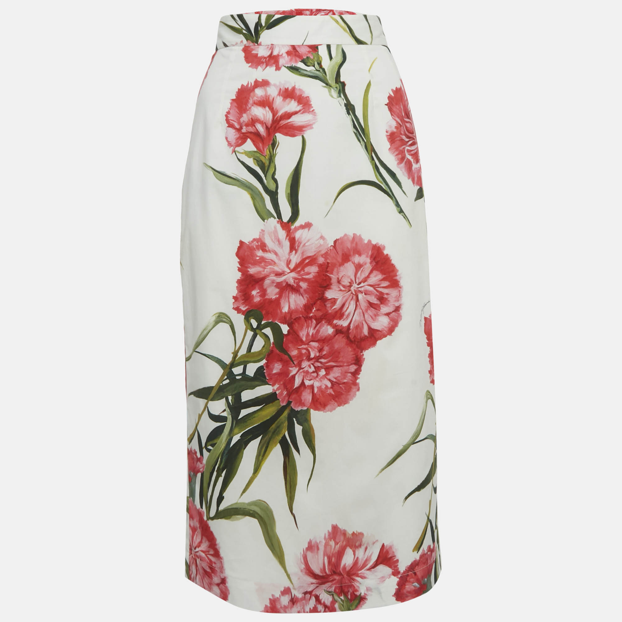 

Dolce & Gabbana White Floral Print Cotton Pencil Skirt M