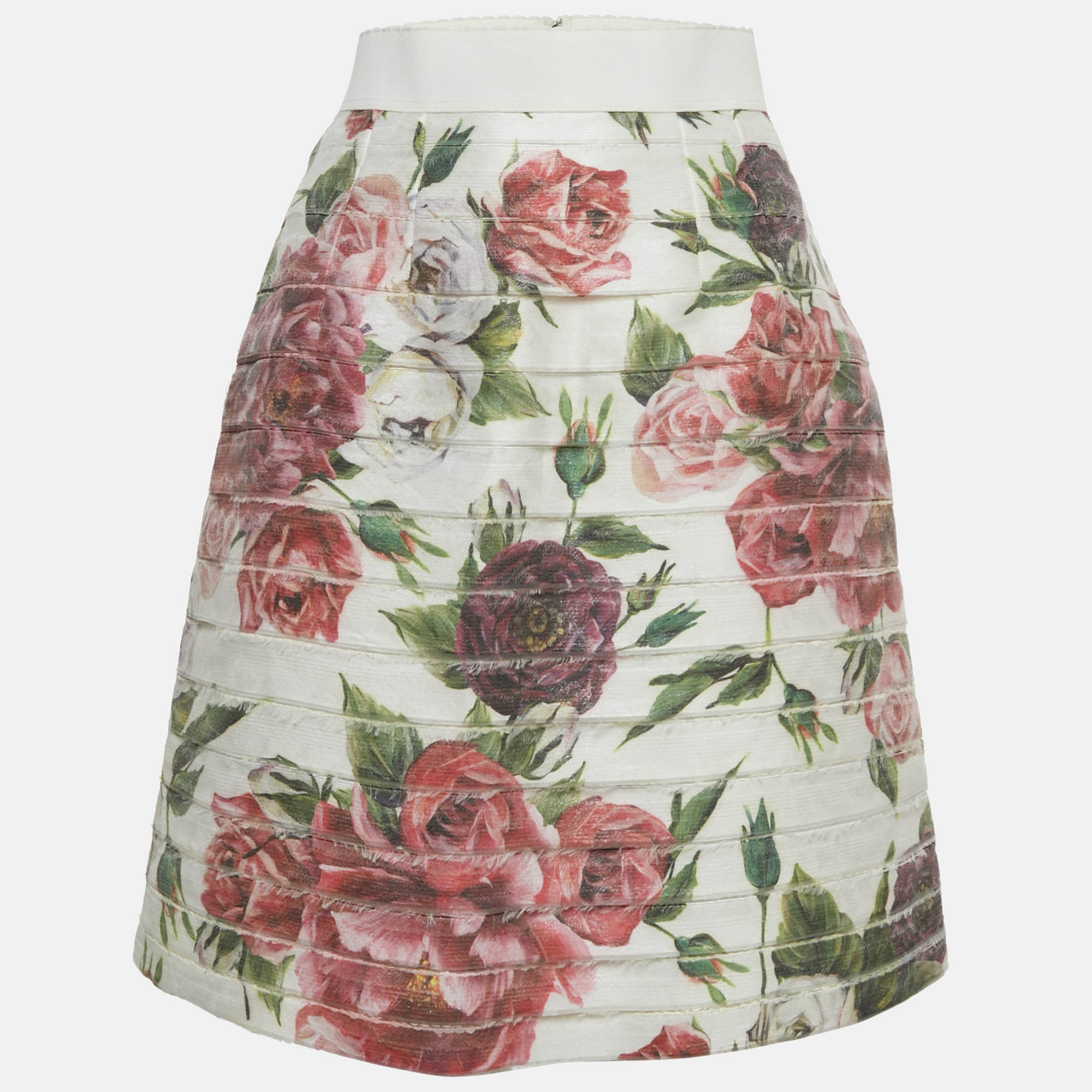 

Dolce & Gabbana White Floral Print Crepe Short Skirt S