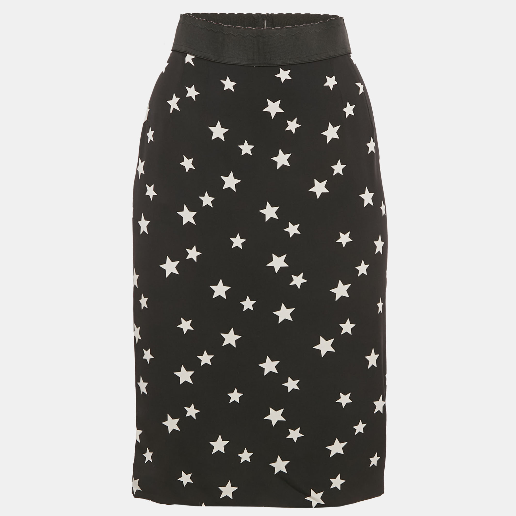 

Dolce & Gabbana Black Star Print Silk Knee-Length Skirt M