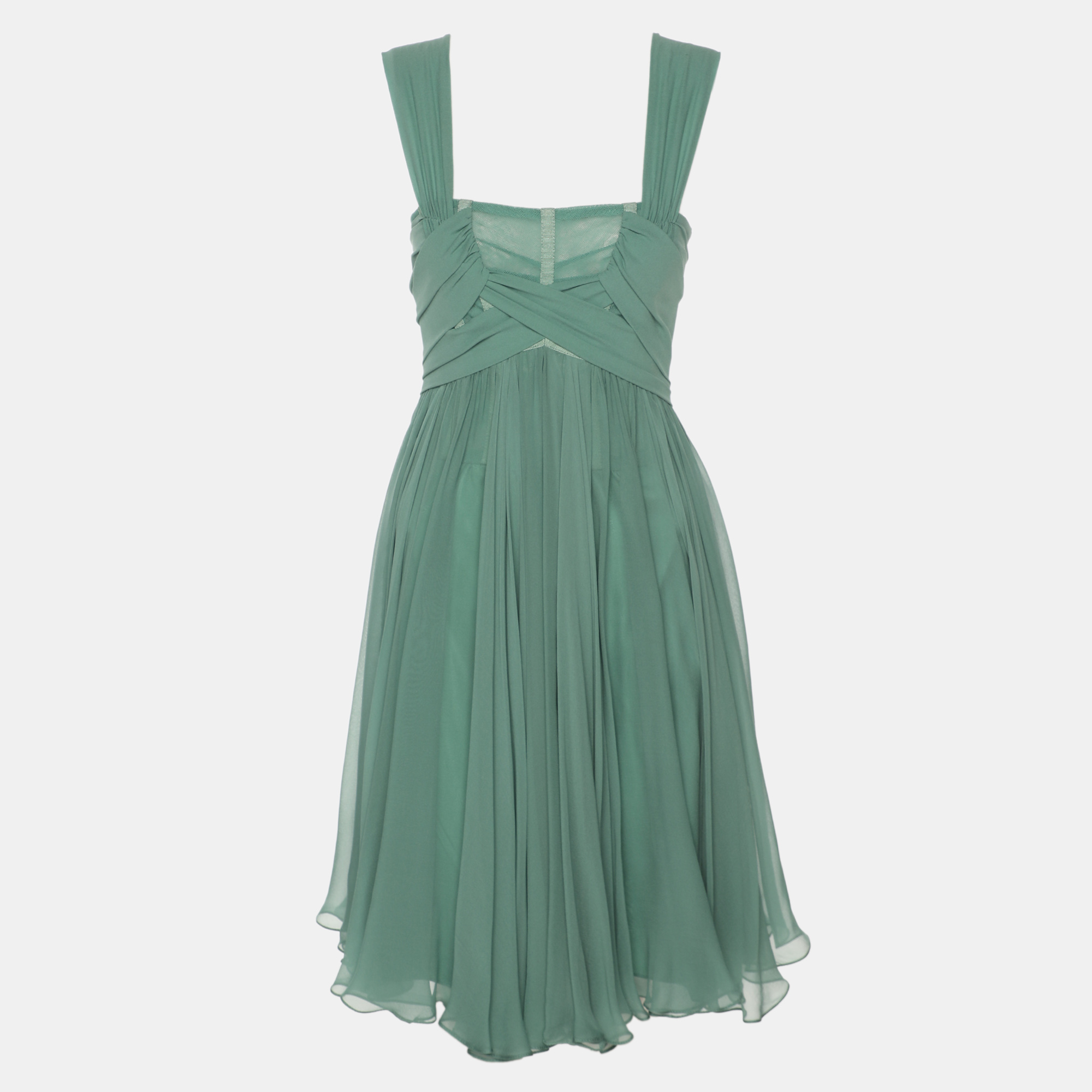 Dolce & Gabbana Green Pleated Chiffon Midi Dress S