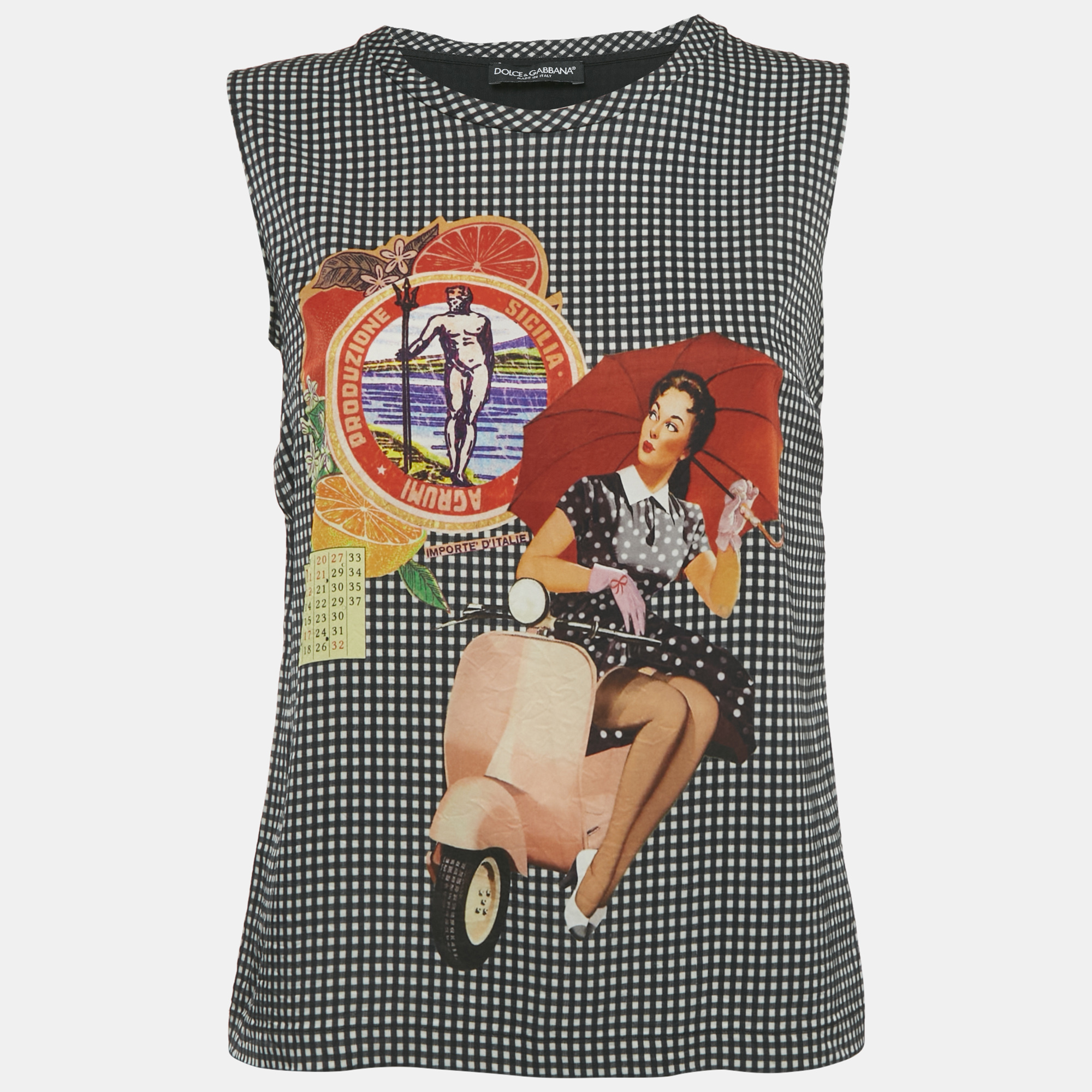 

Dolce & Gabbana Black/White Gingham Crepe Sleeveless Top M