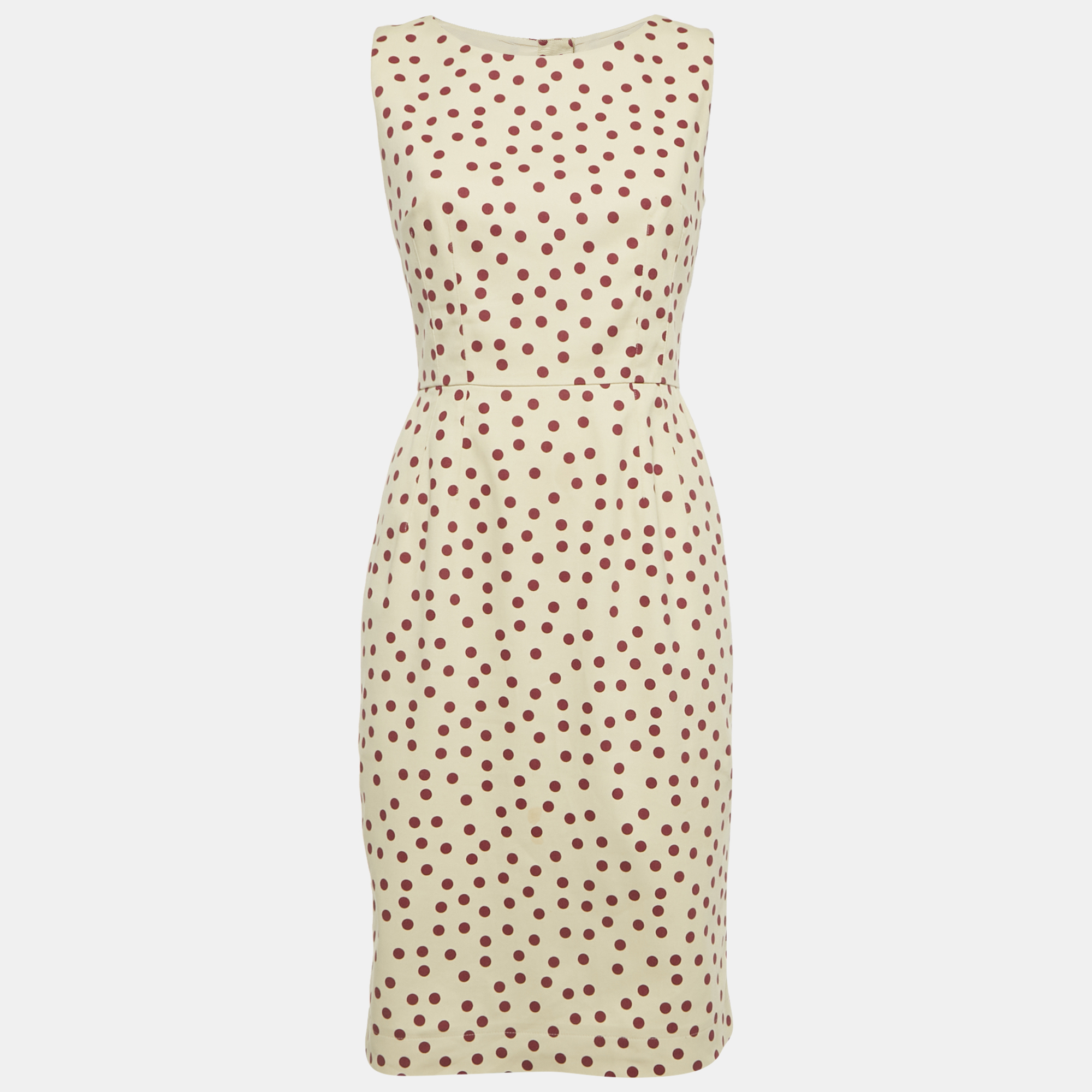 Pre-owned Dolce & Gabbana Cream Polka Dotted Cotton Sleeveless Short Dress M In White