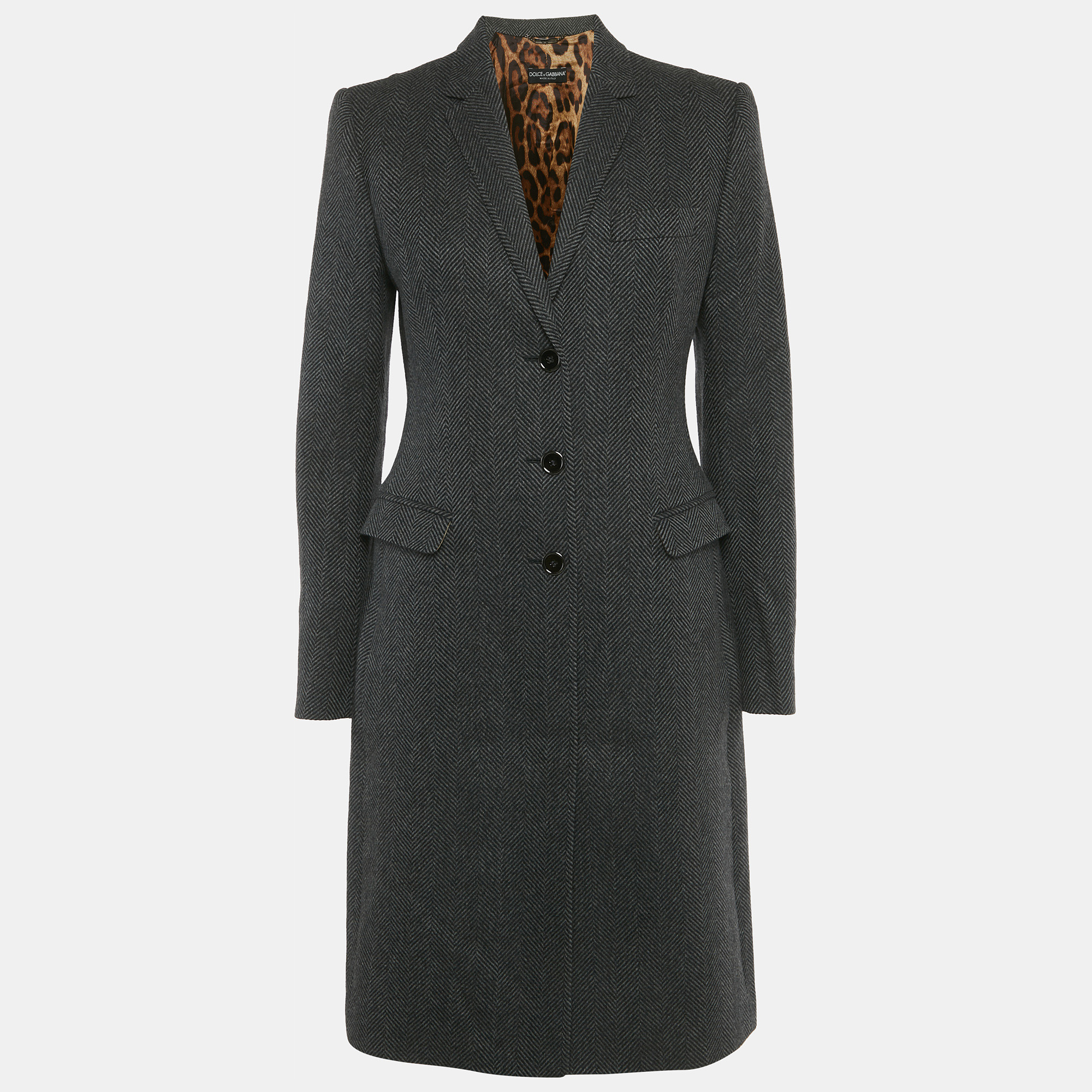Pre-owned Dolce & Gabbana Grey Herringbone Wool Coat S In Gray