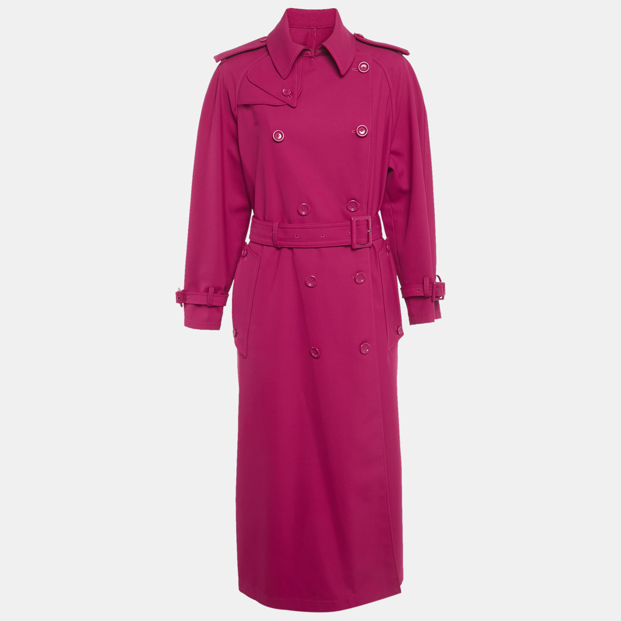 Pre-owned Dolce & Gabbana Pink Wool Blend Double Breasted Long Trench Coat Xs
