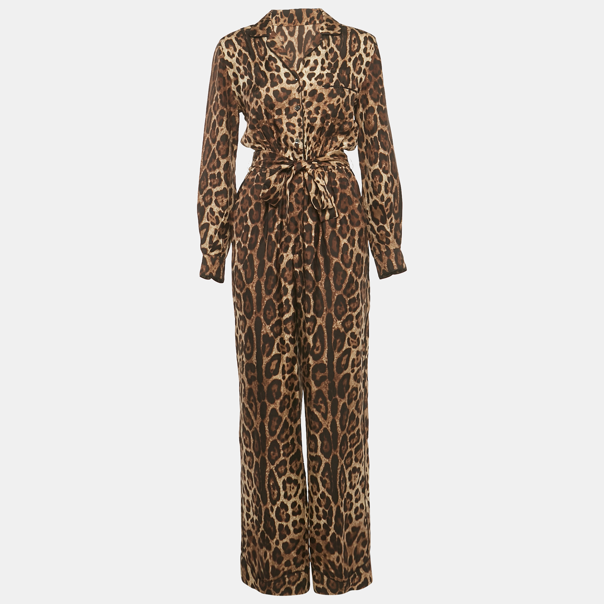 

Dolce & Gabbana Brown Leopard Print Silk Jumpsuit S
