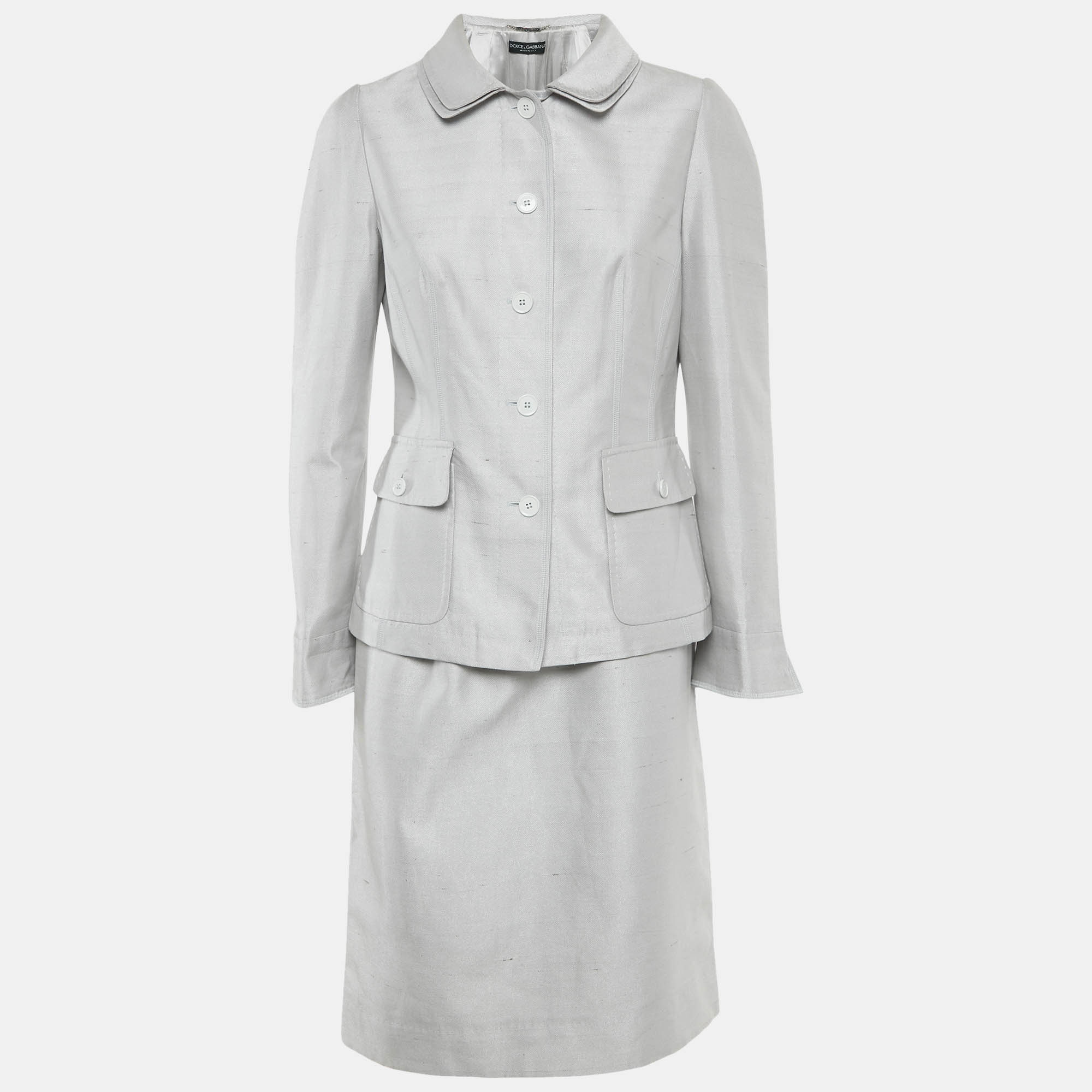 

Dolce & Gabbana Grey Cotton Blend Blazer & Skirt Set M
