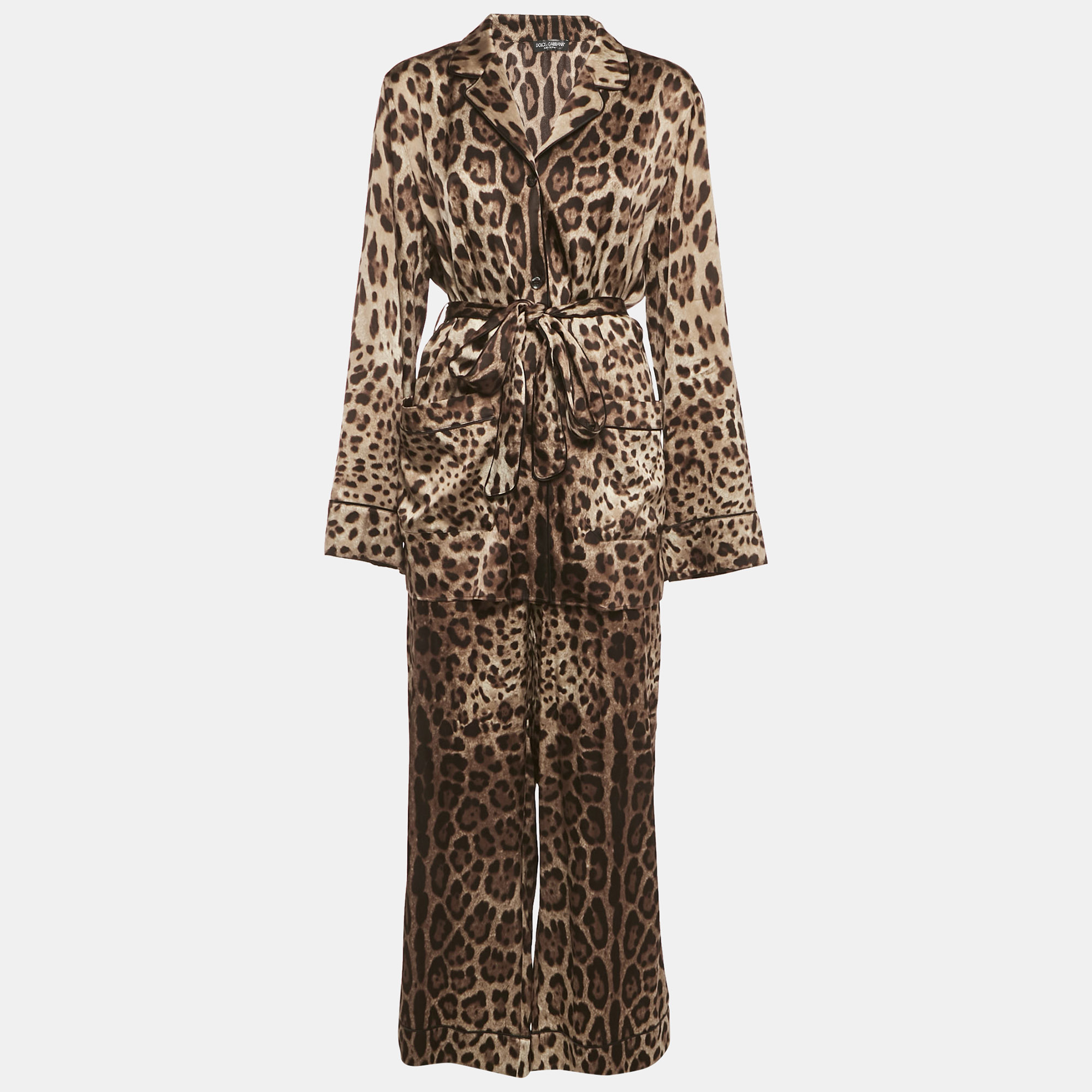 

Dolce & Gabbana Brown Leopard Print Silk Shirt and Trousers Set M/L