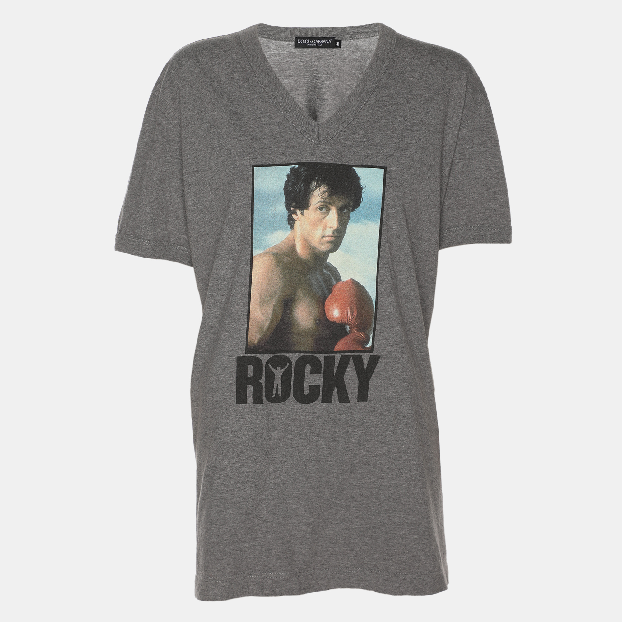 

Dolce & Gabbana Grey Jersey Rocky V Neck T-Shirt XXXL