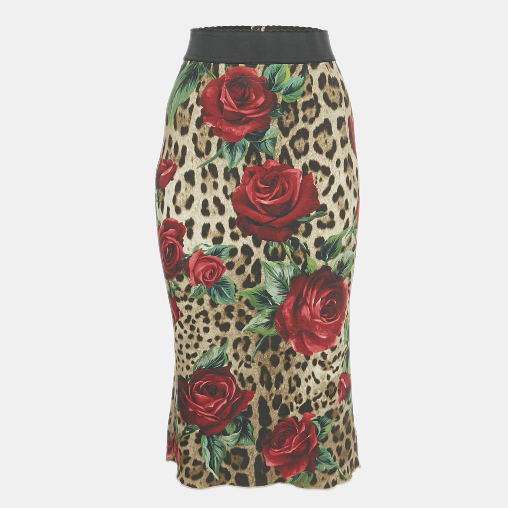 

Dolce & Gabbana Brown Animal & Floral Print Crepe Midi Skirt XS