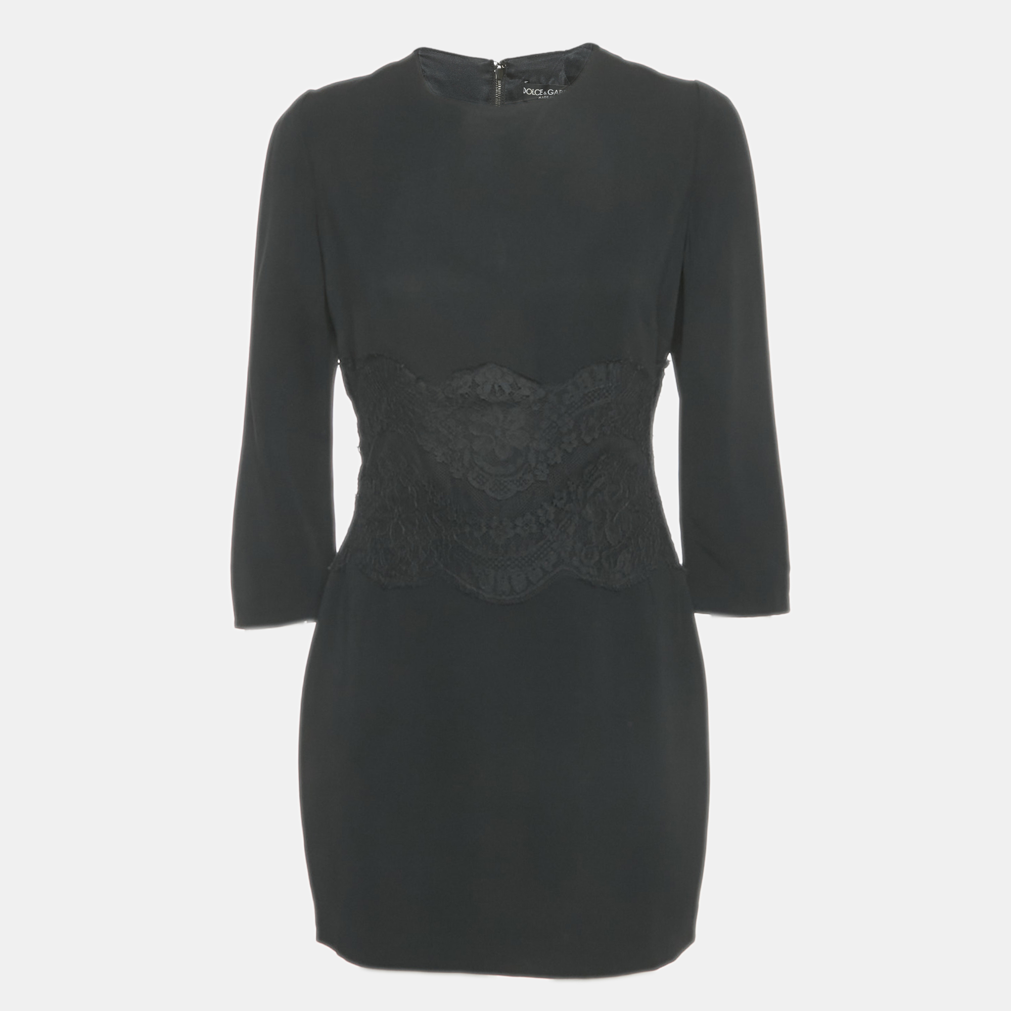 

Dolce & Gabbana Black Crepe Lace Detail Mini Dress L