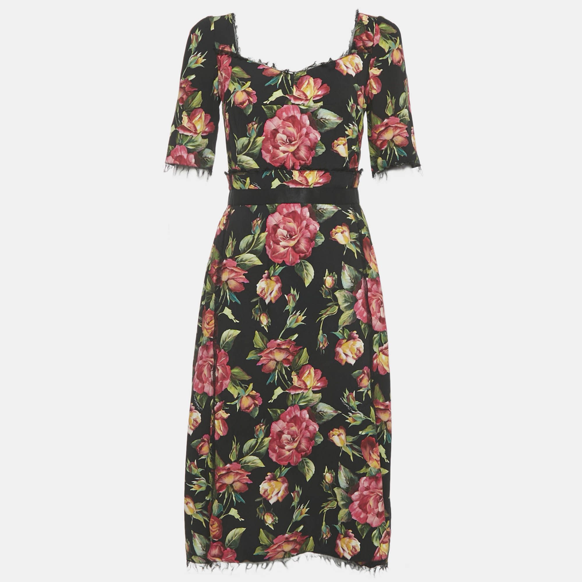 

Dolce & Gabbana Black Floral Print Crepe Midi Dress S