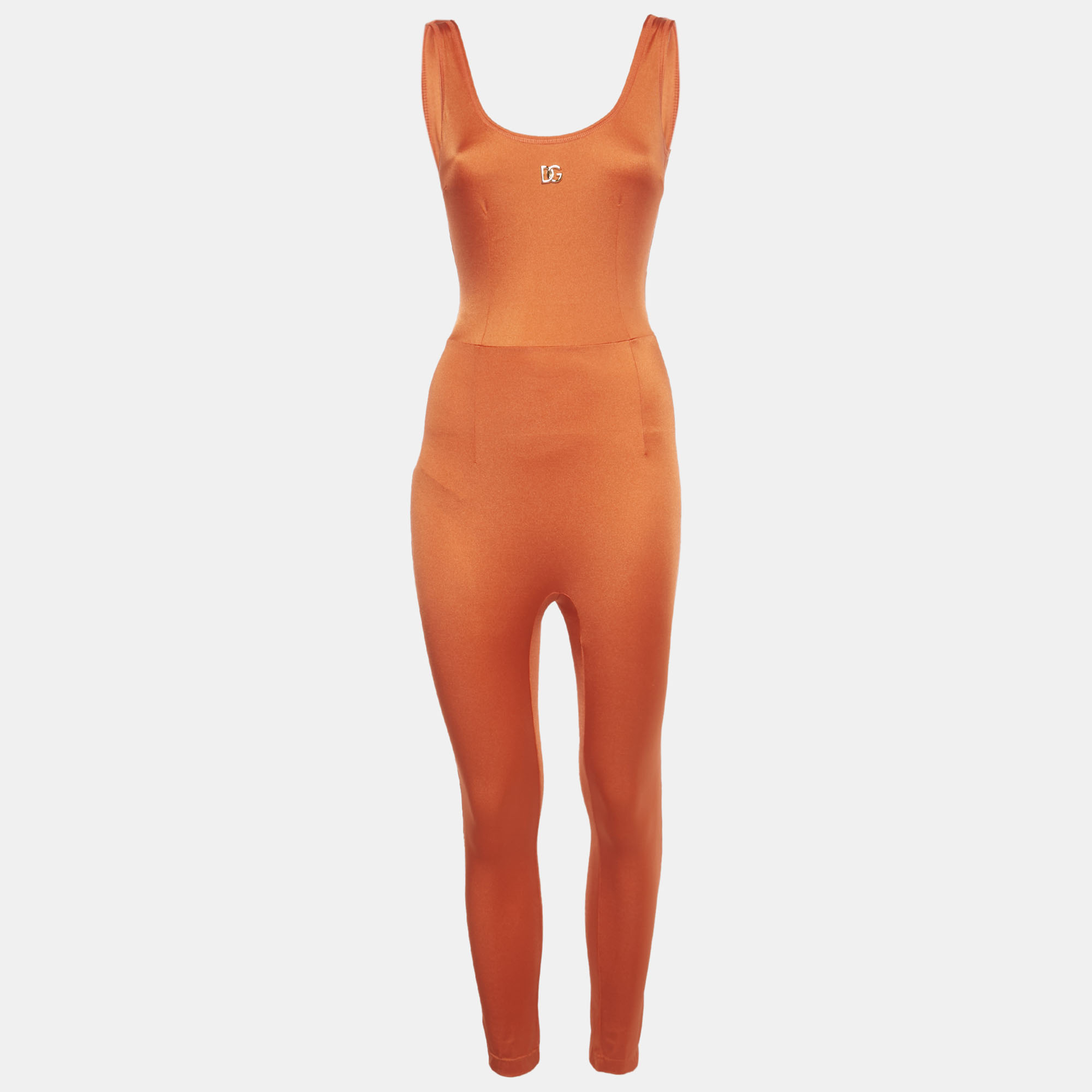 

Dolce & Gabbana Orange Logo Jersey Sleeveless Jumpsuit XS
