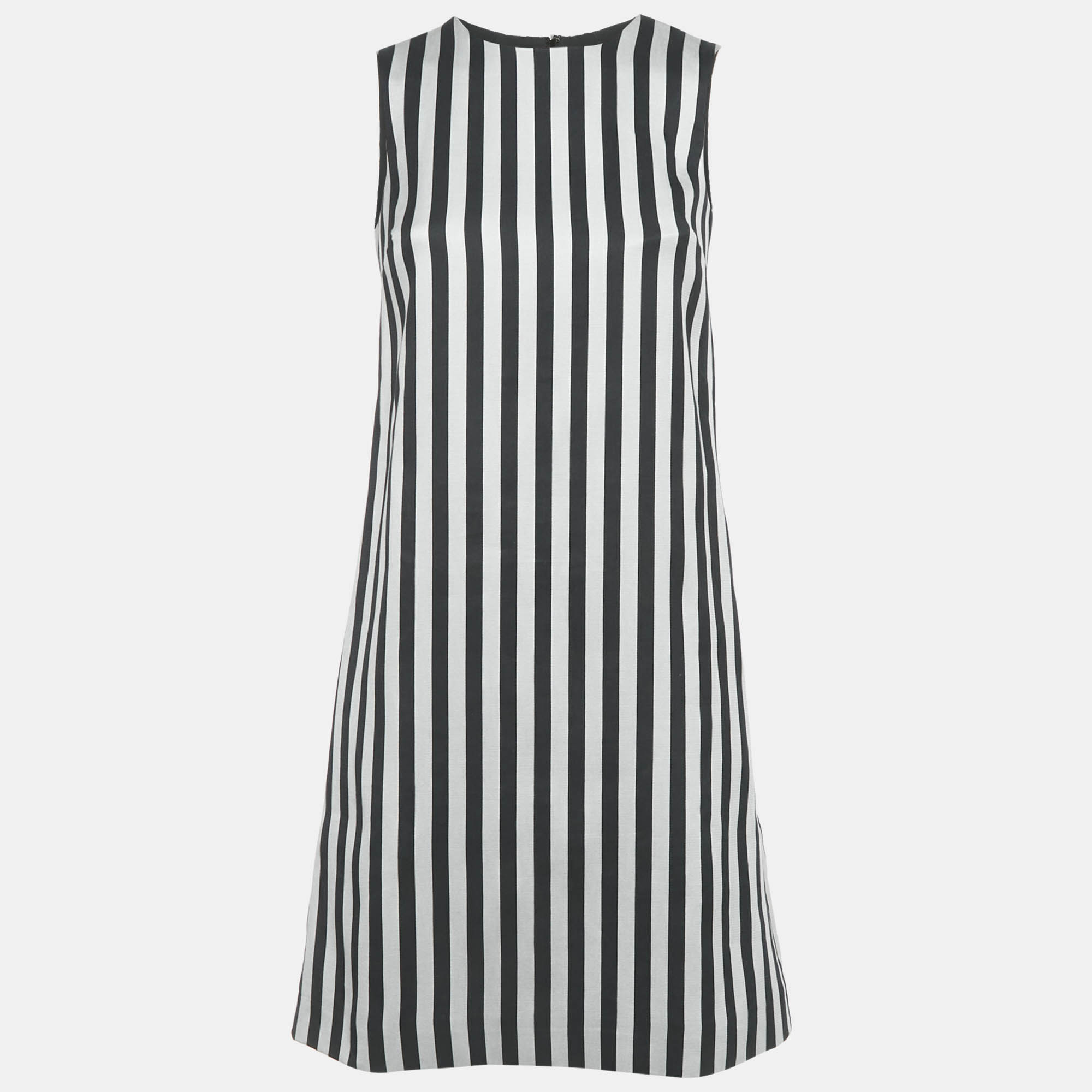 

Dolce & Gabbana Black/Grey Striped Cotton Blend Mini Dress XS