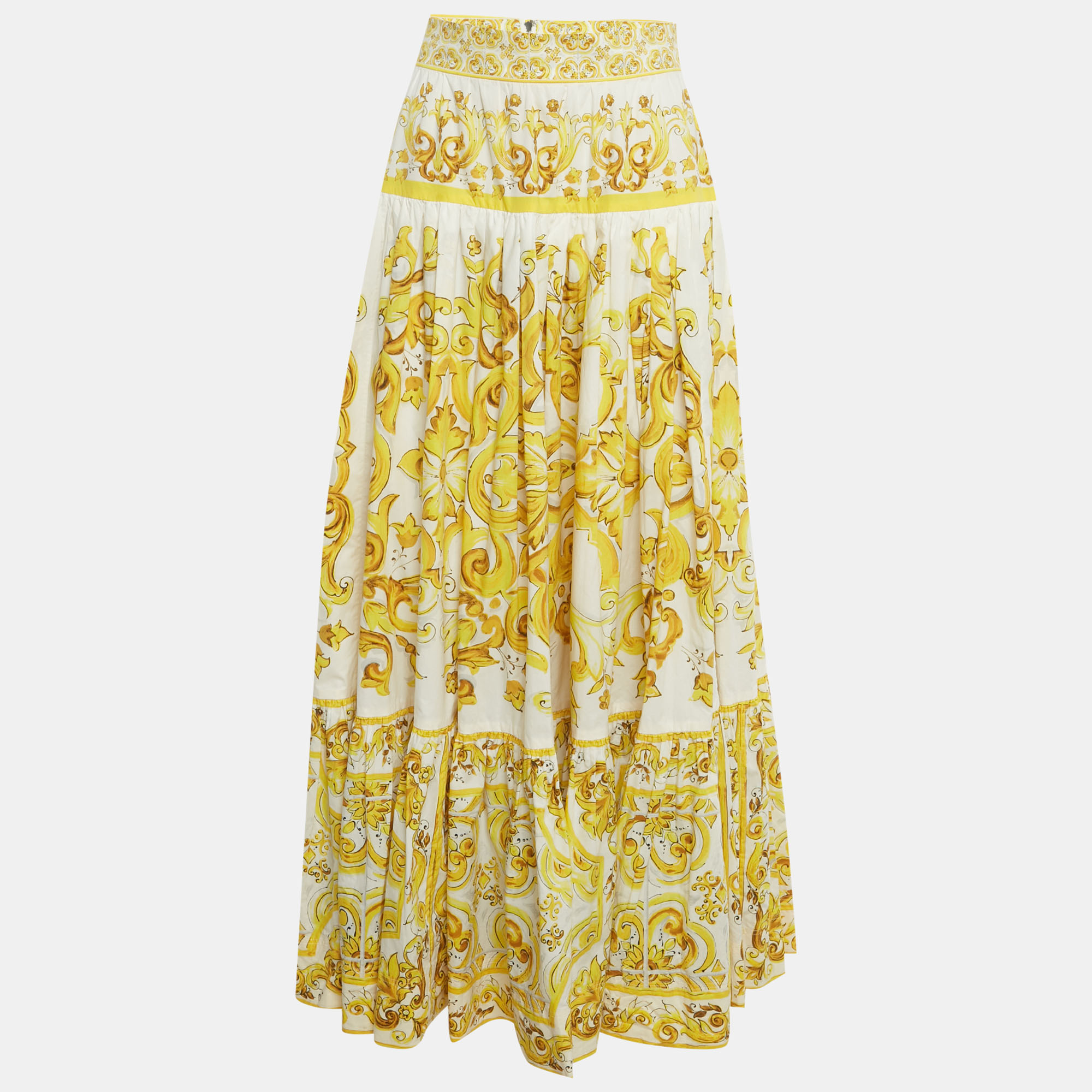 

Dolce & Gabbana Yellow Majolica Print Cotton Maxi Skirt M