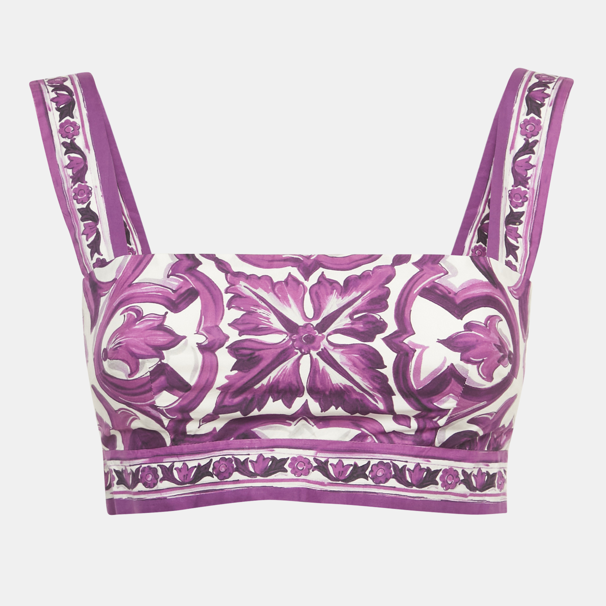 Pre-owned Dolce & Gabbana Purple Majolica Print Cotton Crop Top S