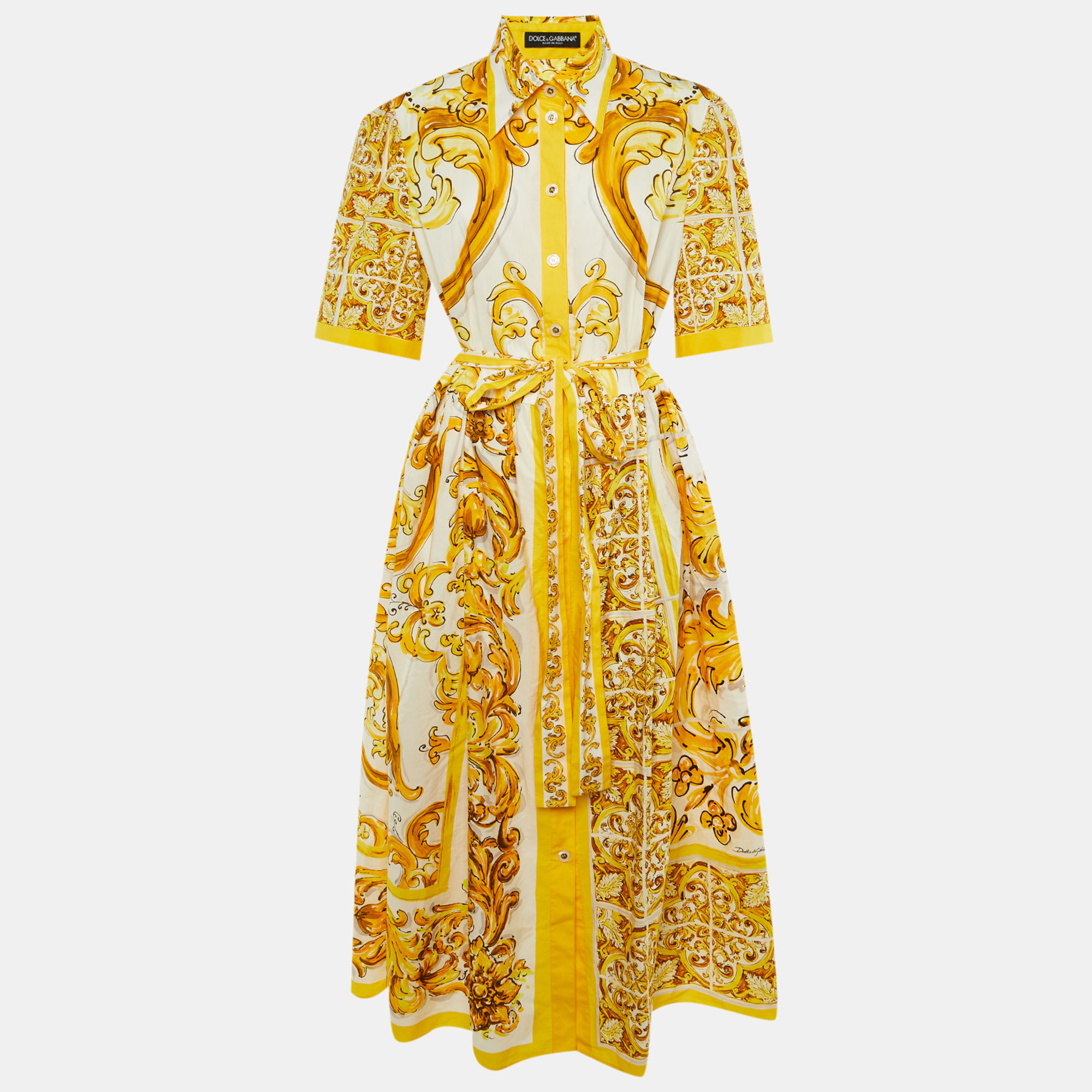 

Dolce & Gabbana Yellow Majolica Print Cotton Maxi Dress XL