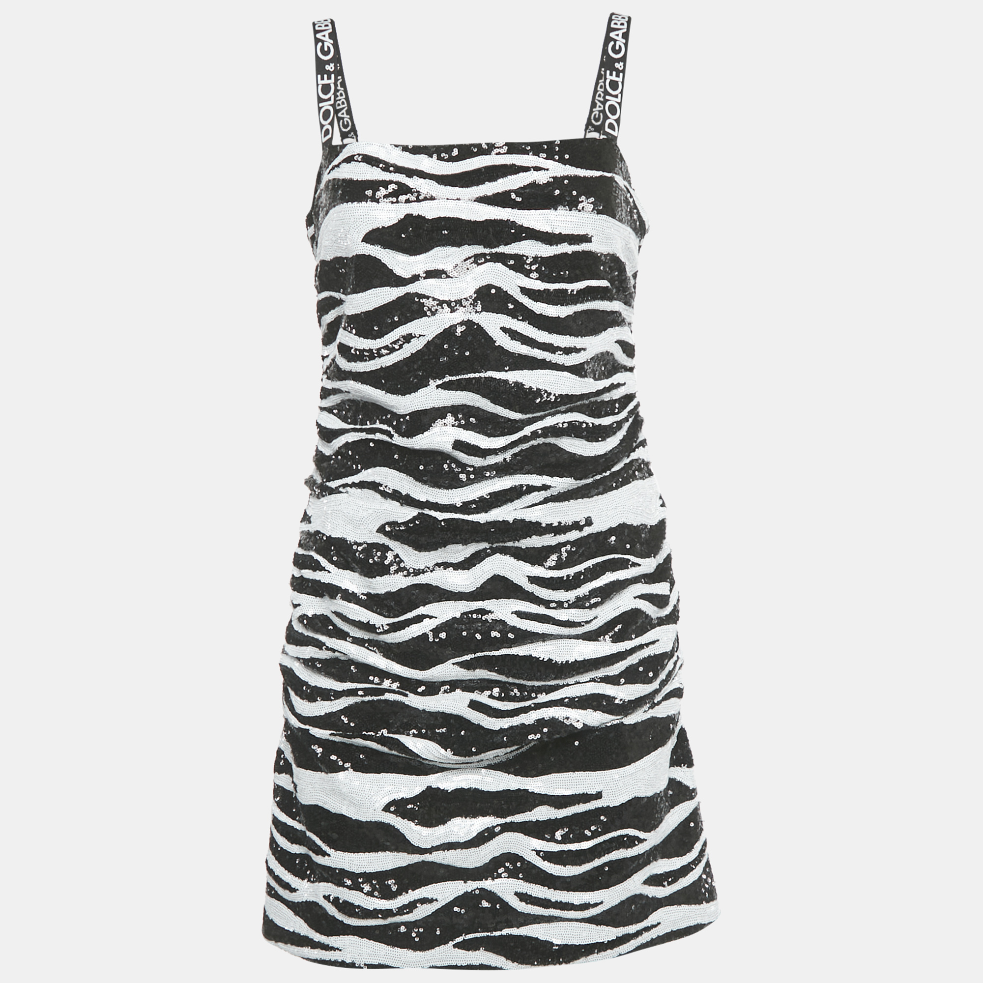 

Dolce & Gabbana Monochrome Zebra Pattern Sequinned Mini Dress M, Black