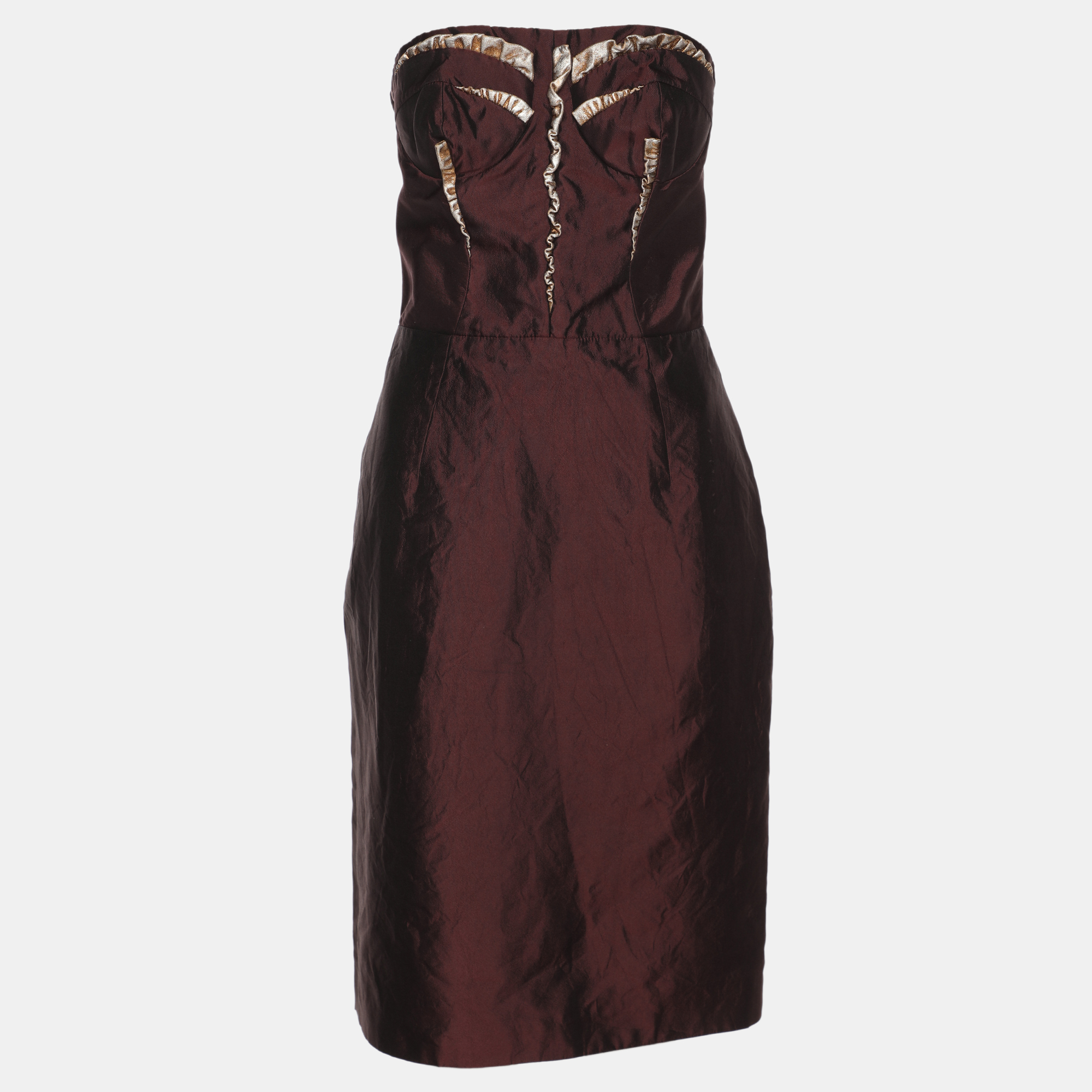 

Dolce & Gabbana Burgundy Satin and Leather Tube Midi Dress M