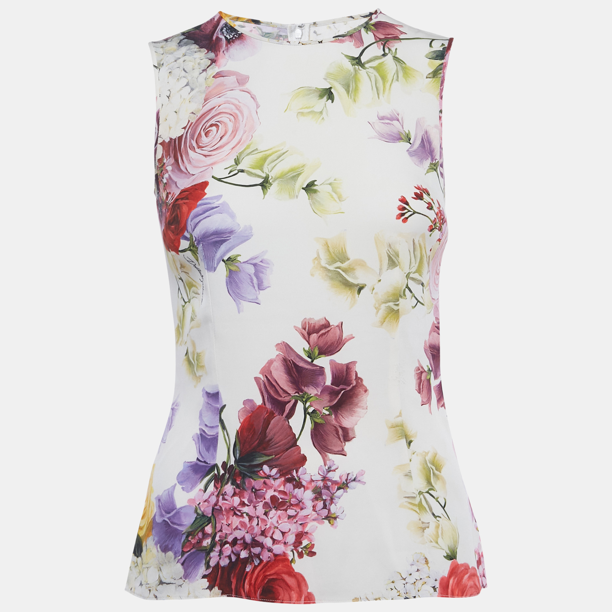 

Dolce & Gabbana White Floral Print Silk Sleeveless Top S