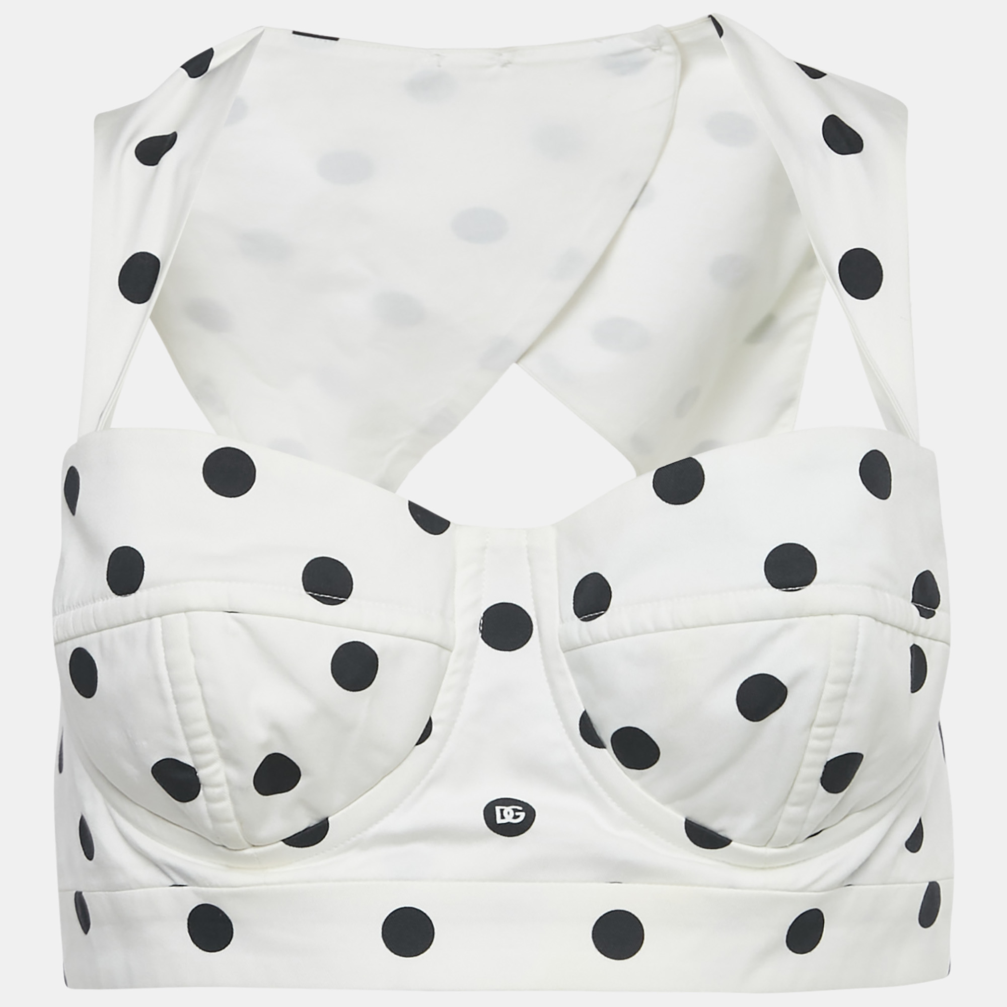 

Dolce & Gabbana White Polka Dots Print Cotton Crop Top M