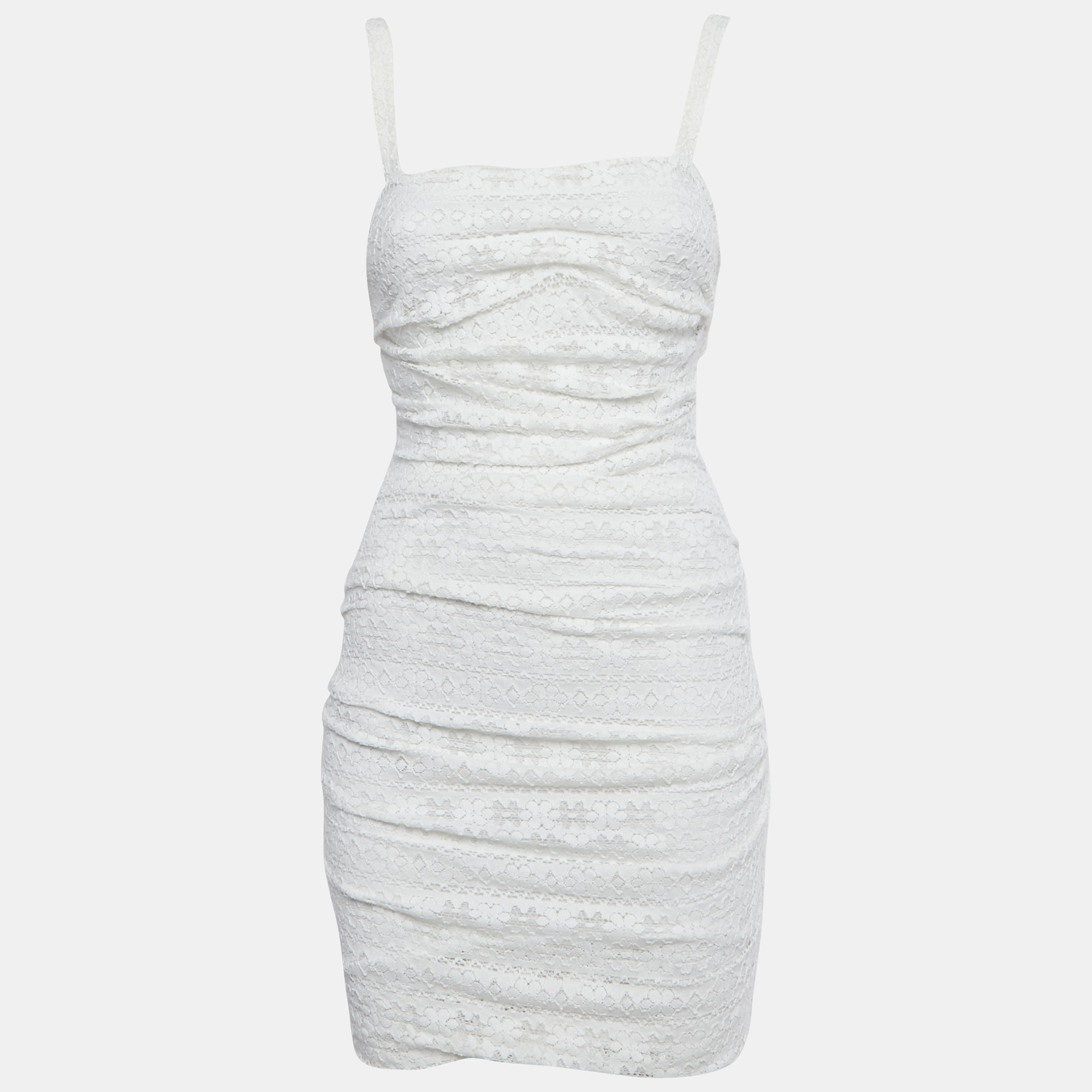 Dolce & Gabbana White Lace Ruched Sleeveless Mini Dress M