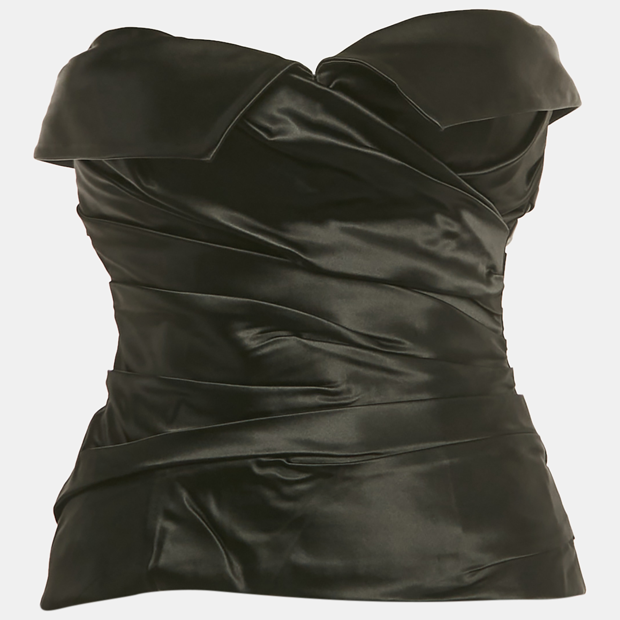 

Dolce & Gabbana Black Satin Ruched Strapless Corset Top S