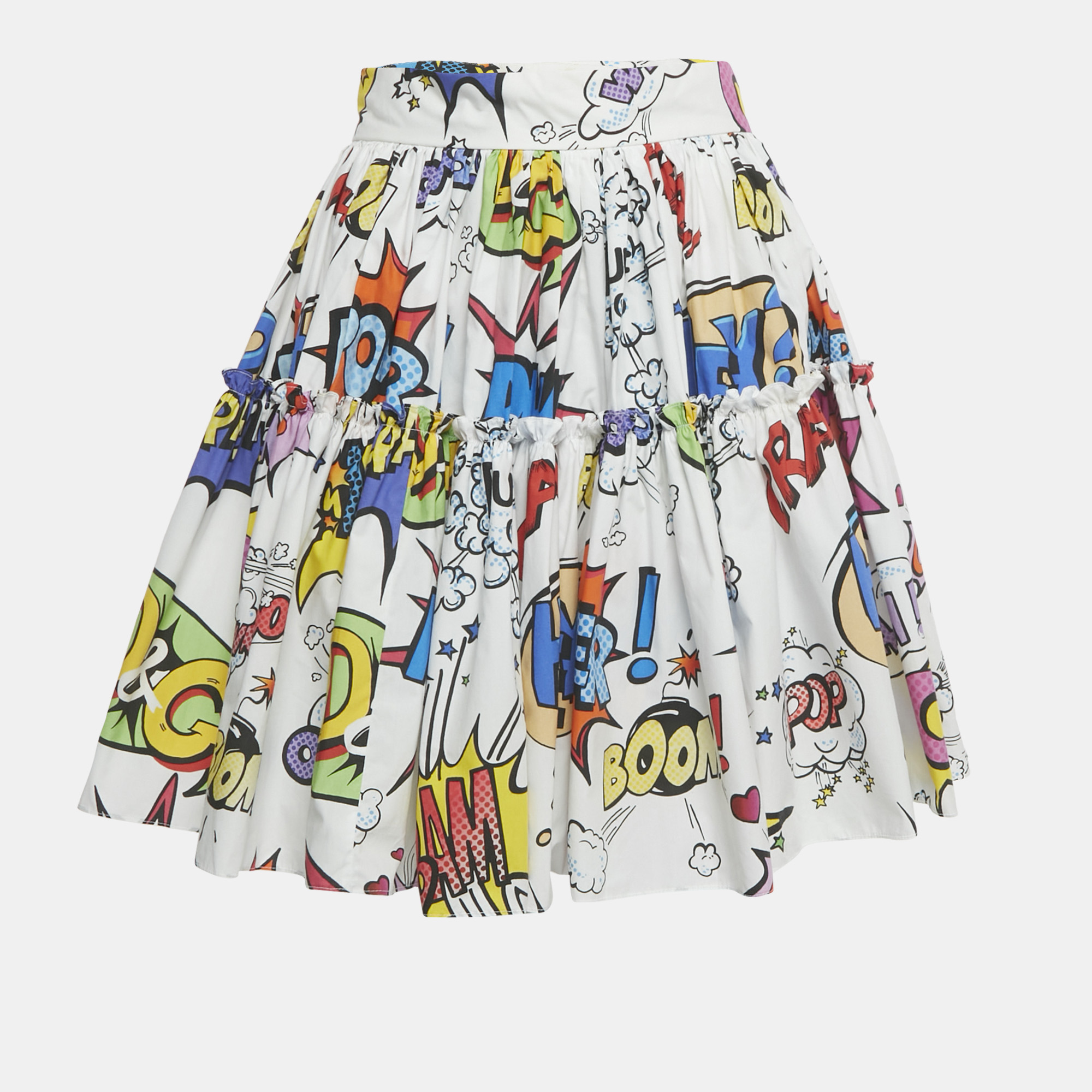 

Dolce & Gabbana White Comic Print Poplin Tiered Mini Skirt S