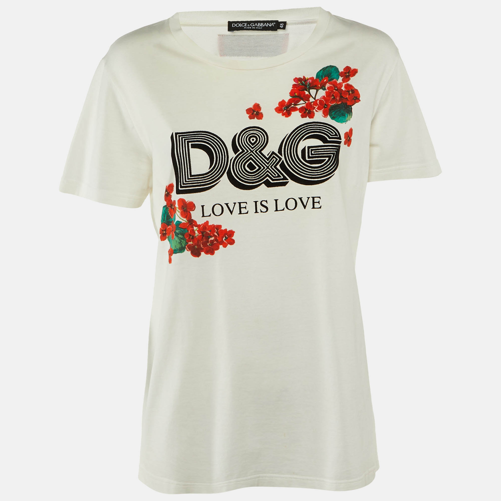 

Dolce & Gabbana White D&G Floral Print Cotton Crew Neck T-Shirt L