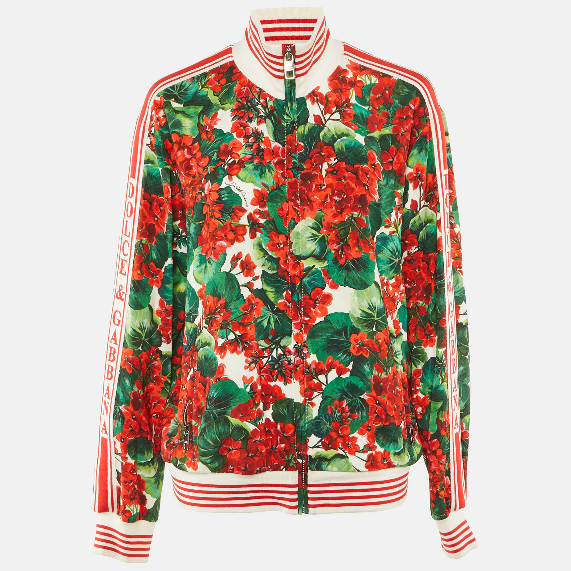 

Dolce & Gabbana Red Floral Print Crepe Bomber Jacket M