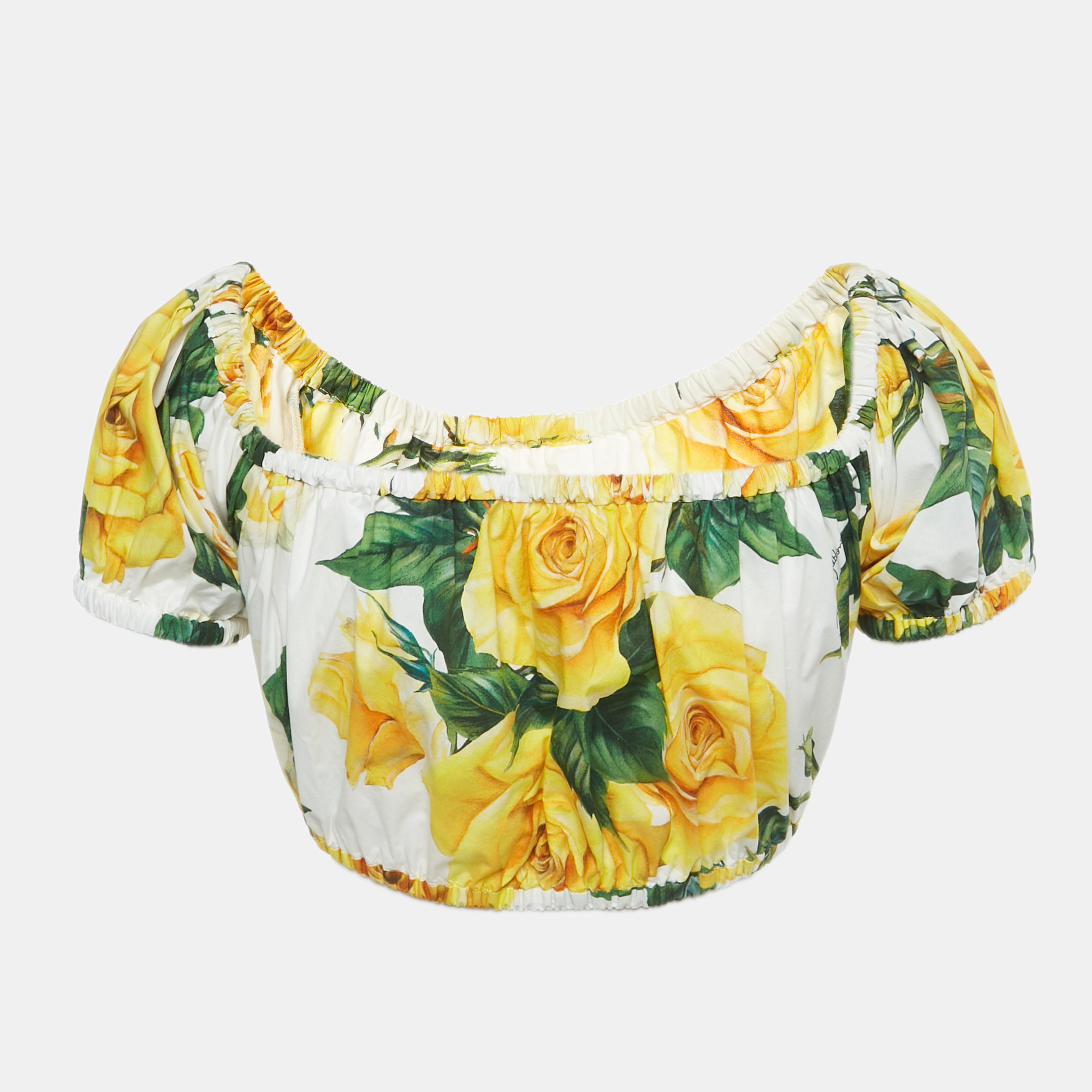 

Dolce & Gabbana Yellow Rose Print Cotton Crop Top and Shorts Set XS