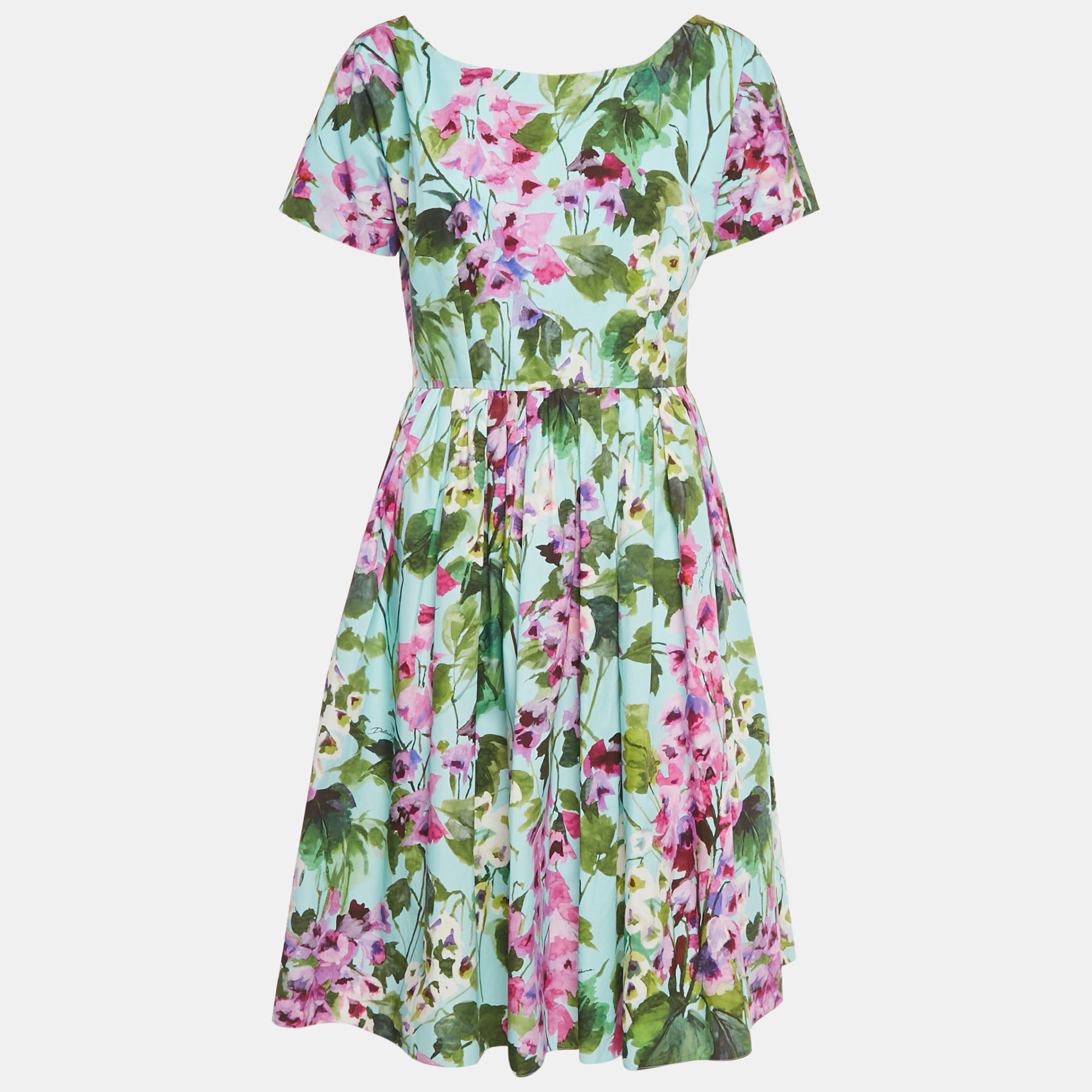 

Dolce & Gabbana Blue Floral Print Cotton Midi Dress L