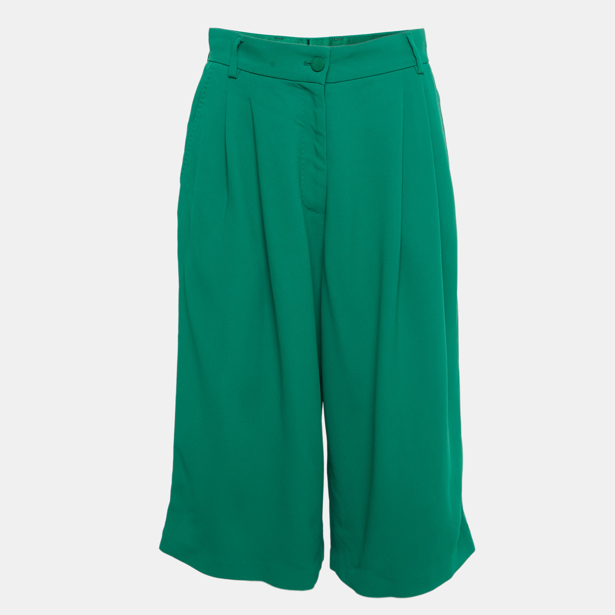 Pre-owned Dolce & Gabbana Green Crepe Pleated Shorts M