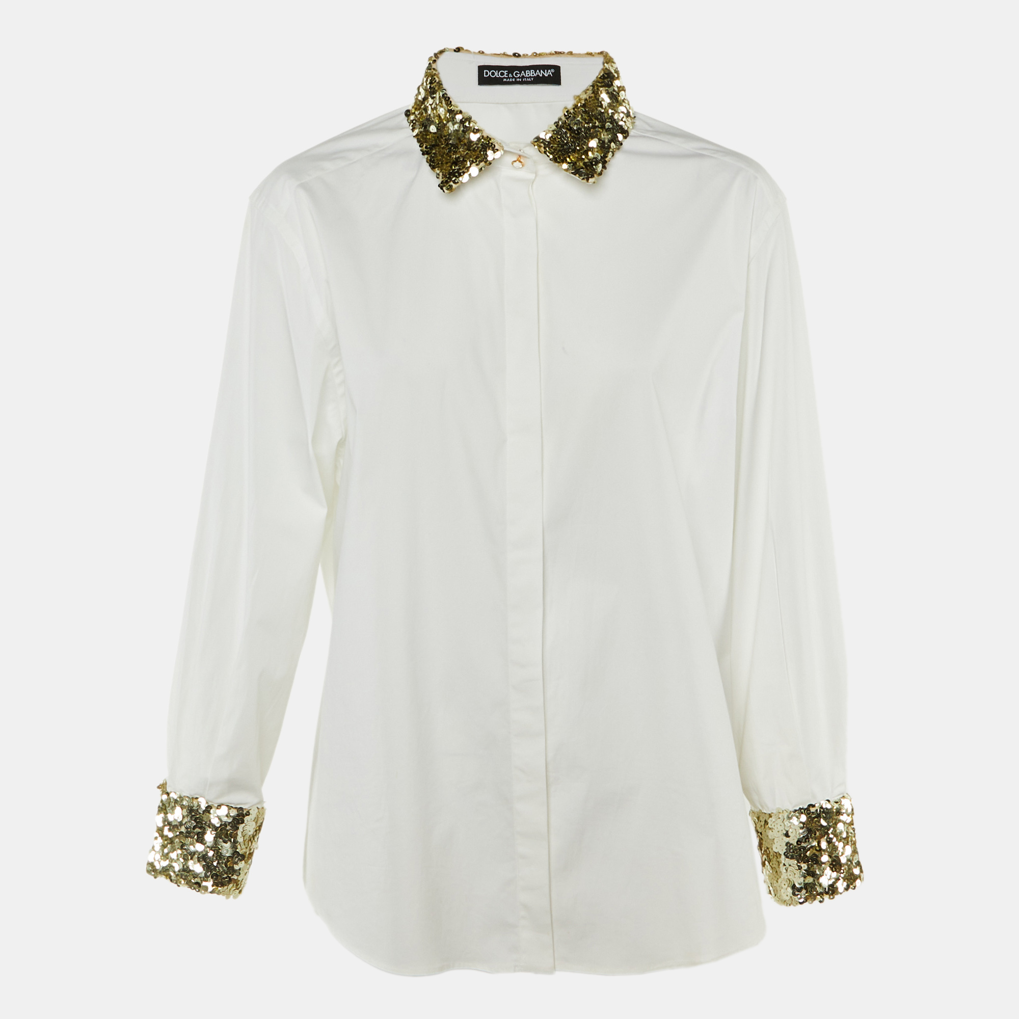 Pre-owned Dolce & Gabbana White Cotton Sequined Shirt Xl