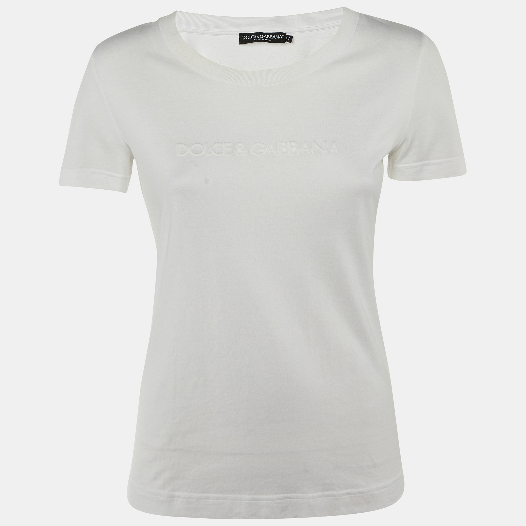 

Dolce & Gabbana White Cotton Logo Embossed Crew Neck T-Shirt S