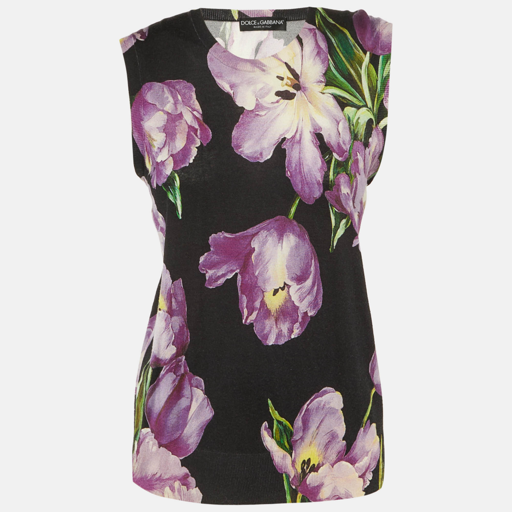 Pre-owned Dolce & Gabbana Black Floral Print Cashmere & Silk Jumper M