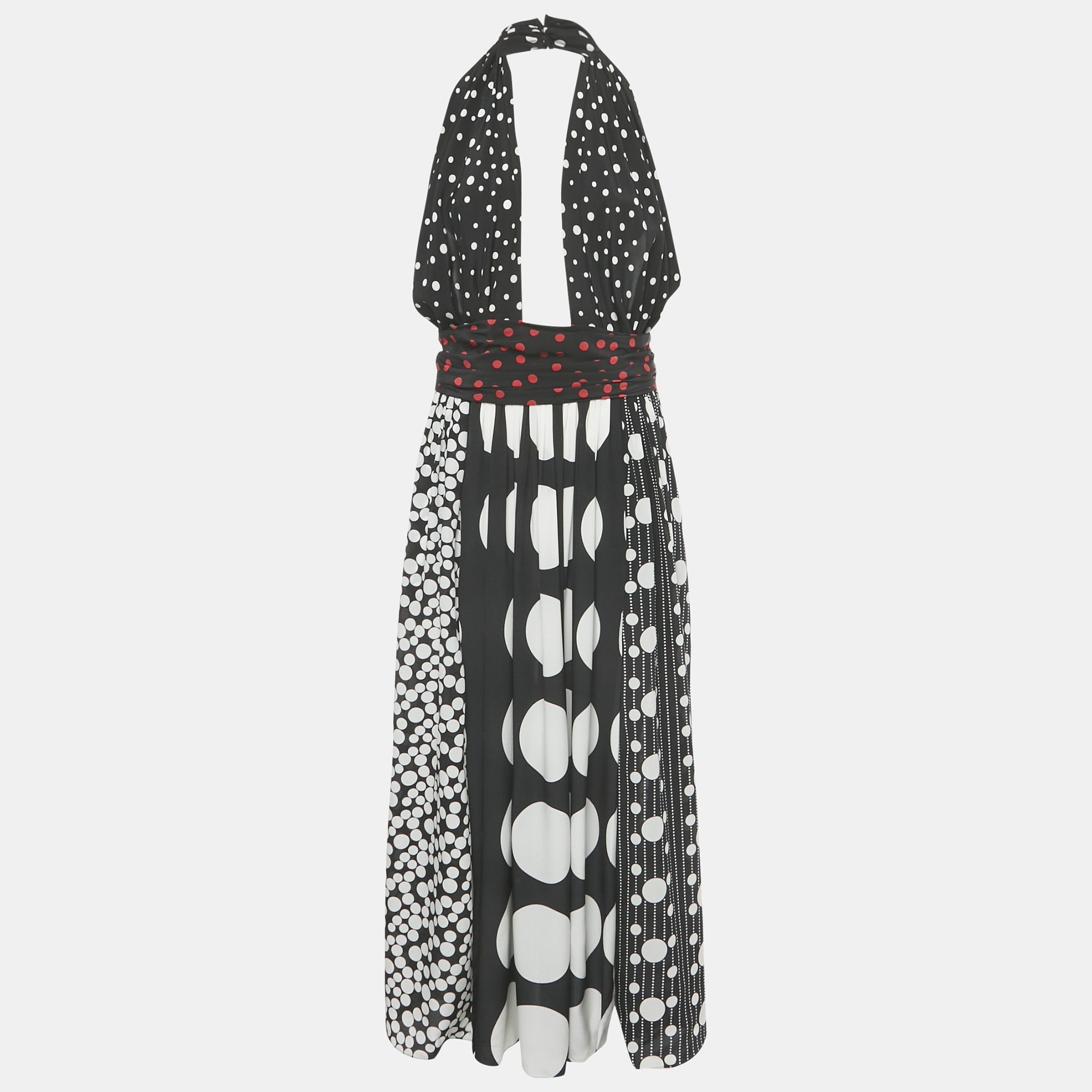 DOLCE & GABBANA Pre-owned Black/white Polka Dot Print Silk Halter Neck Maxi Dress M