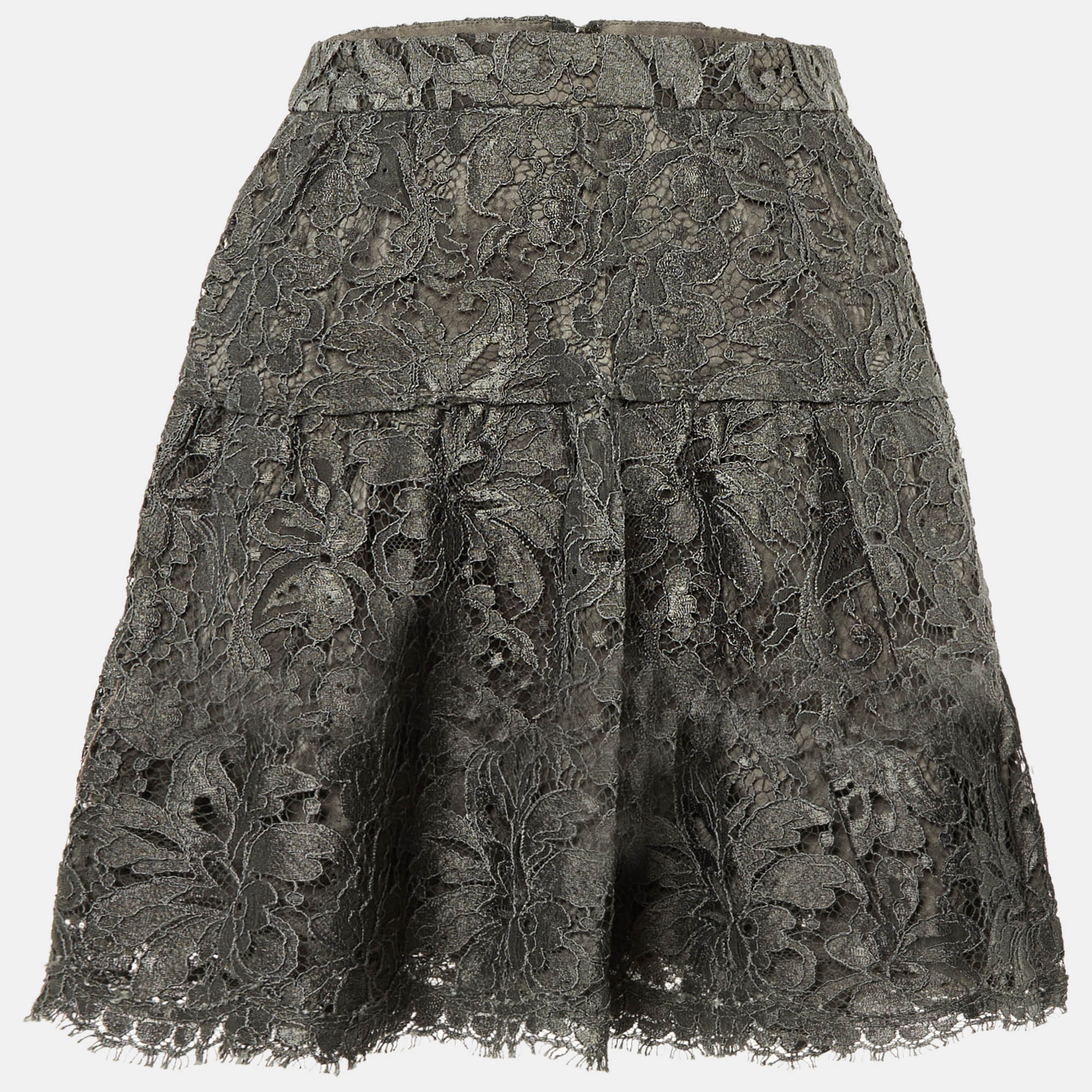 Pre-owned Dolce & Gabbana Grey Lace Mini Skirt Xs In Gray